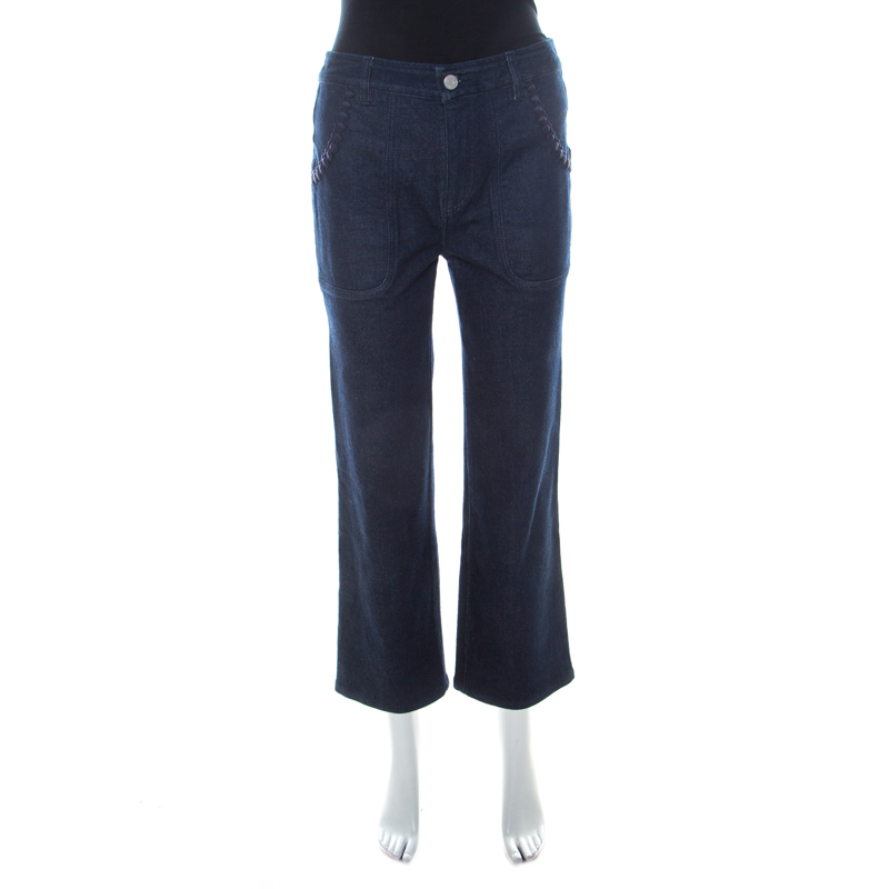See by Chloe Blue Dark Wash Denim Lace Pocket Trim Flared Jeans S