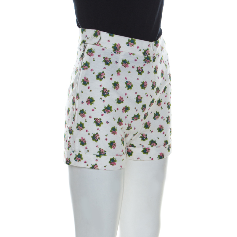 

See by Chloe White Cotton Floral Printed Shorts