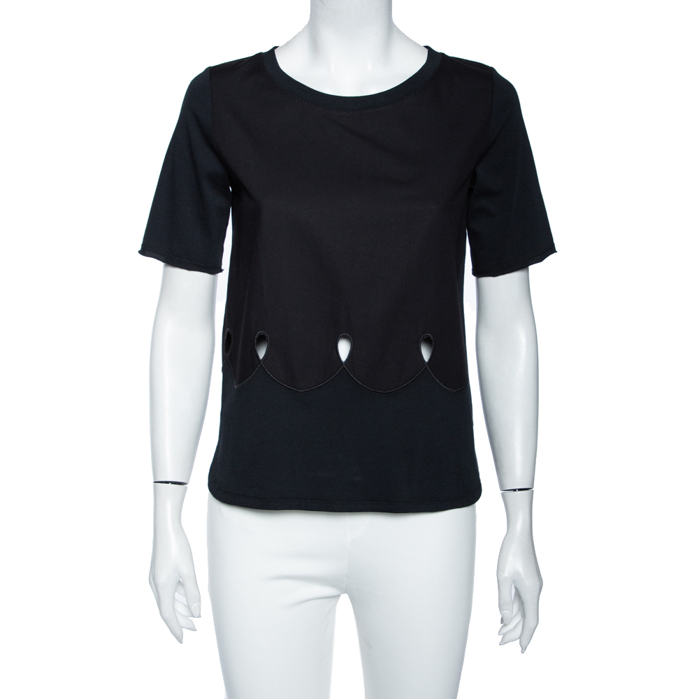 

See by Chloe Black Cotton Cut Out Detail Jersey T-Shirt