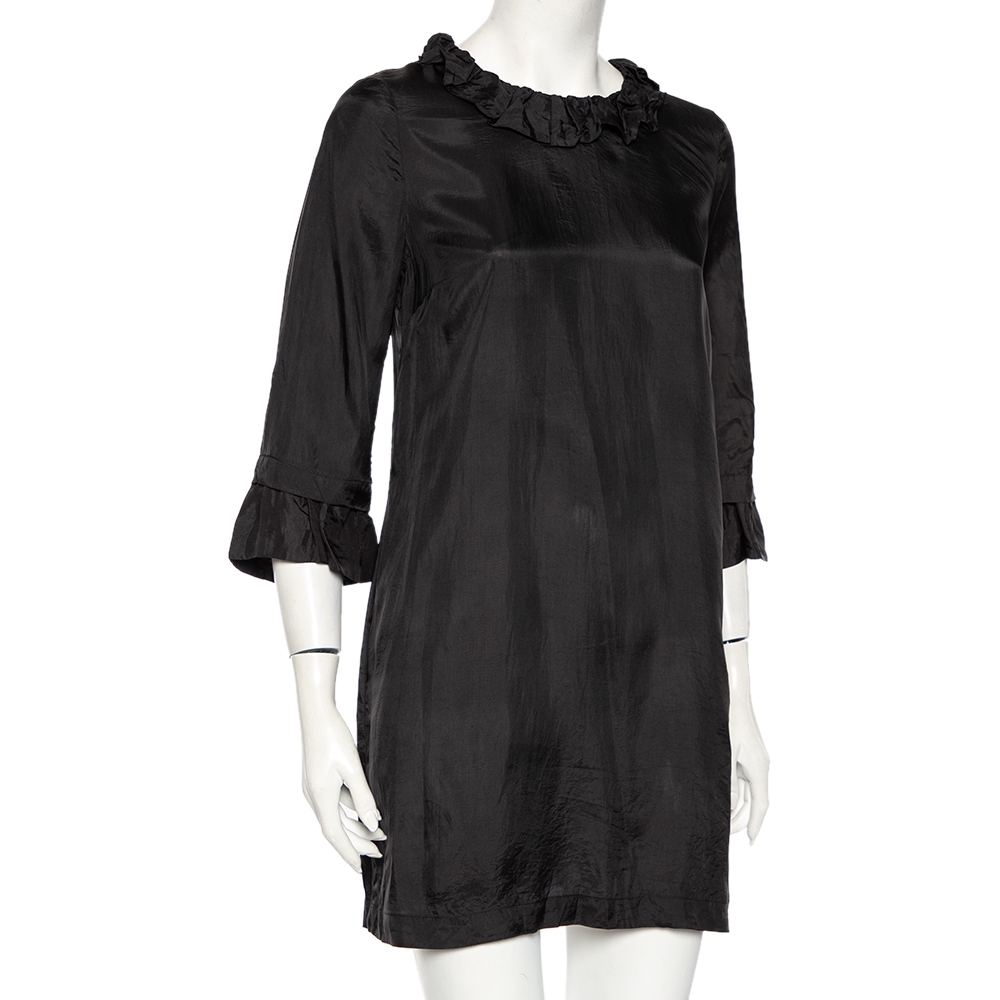 

See by Chloe Black Taffeta Ruffled Neck Detail Mini Dress