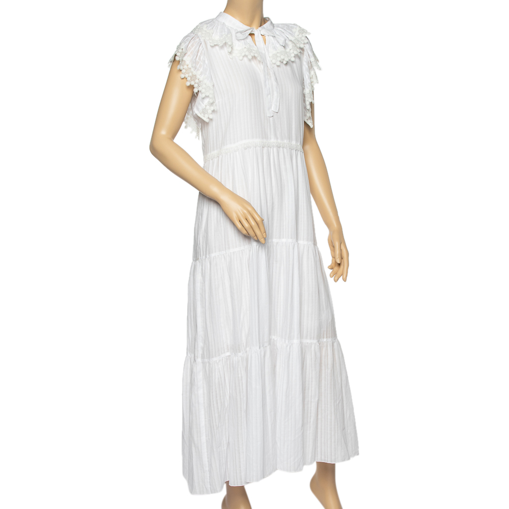 

See by Chloe White Cotton Lace Detail Loose Fit Midi Dress