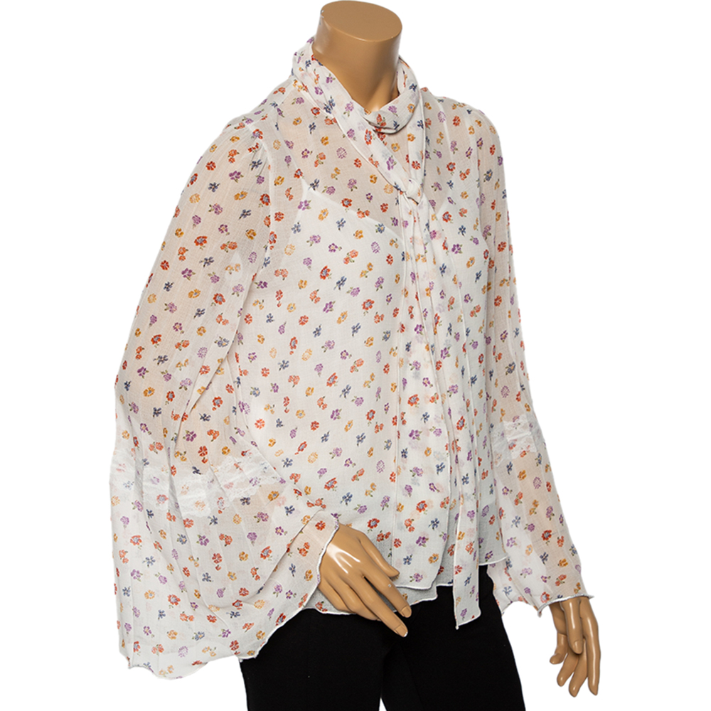 

See by Chloe White Floral Printed Georgette Lace Trim Detailed Blouse