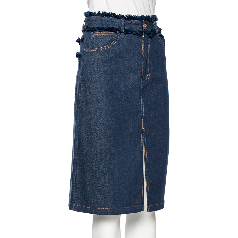 

See by Chloe Blue Denim Fringe Trimmed Detailed Skirt