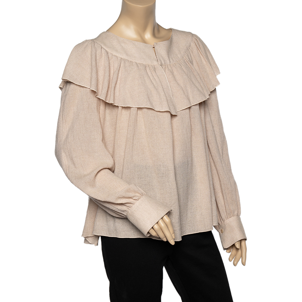 

See by Chloe Powder Pink Wool Ruffled Detailed Long Sleeve Blouse