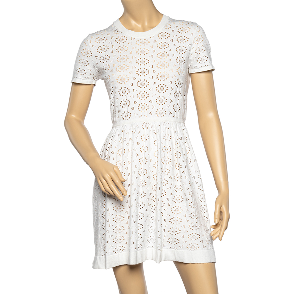 

See by Chloe White Perforated Knit Flared Dress