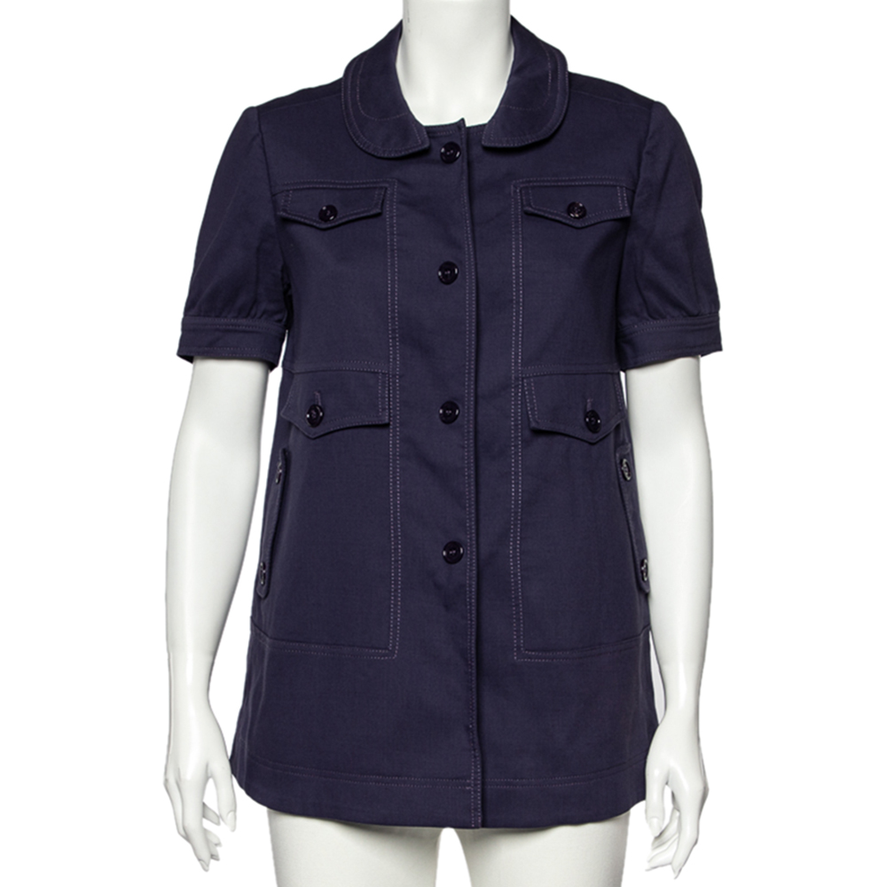 

See by Chloe Navy Blue Cotton And Wool Button Front Utility Jacket