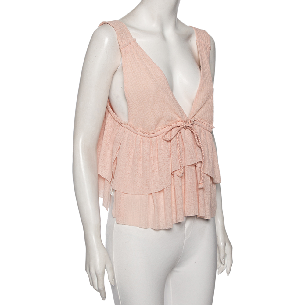 

See by Chloe Pink Plisse Knit Sleeveless Top