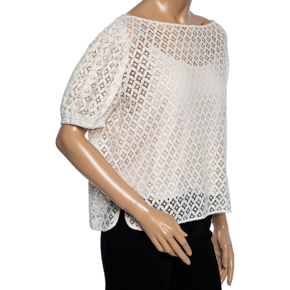 

See by Chloe Cream Boat Neck Floral Lace Top