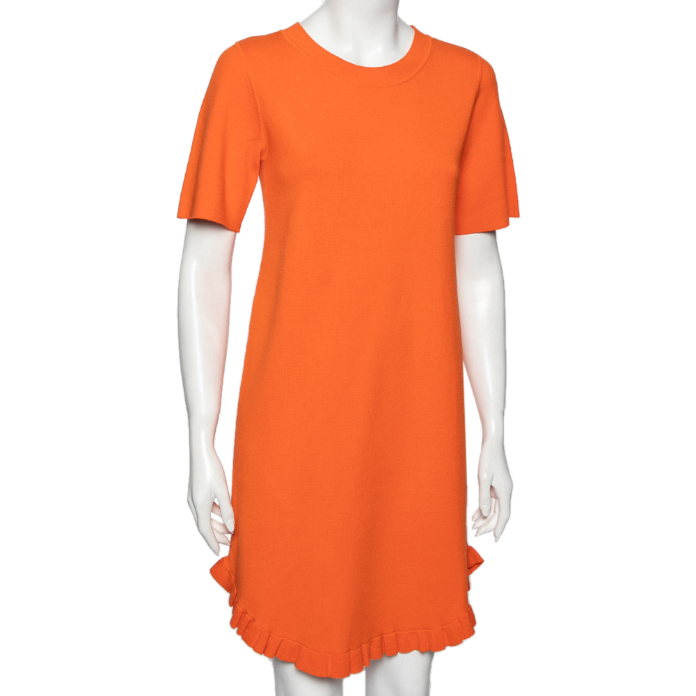 

See by Chloe Orange Stretch Knit Ruffle Trimmed Mini Dress