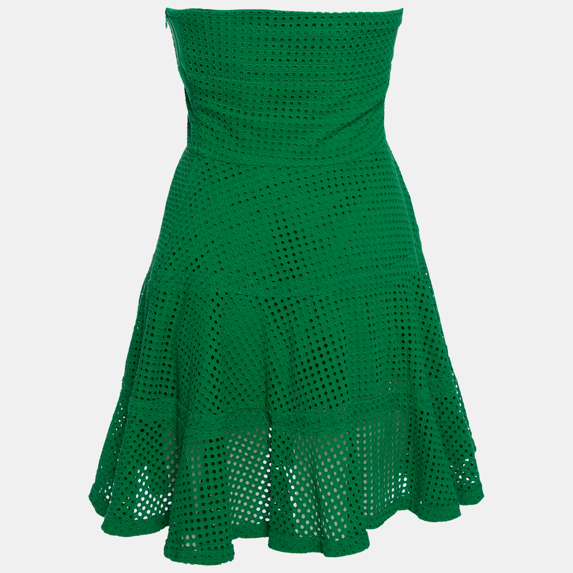 

See by Chloe Green Eyelet Cotton Fit & Flare Strapless Dress