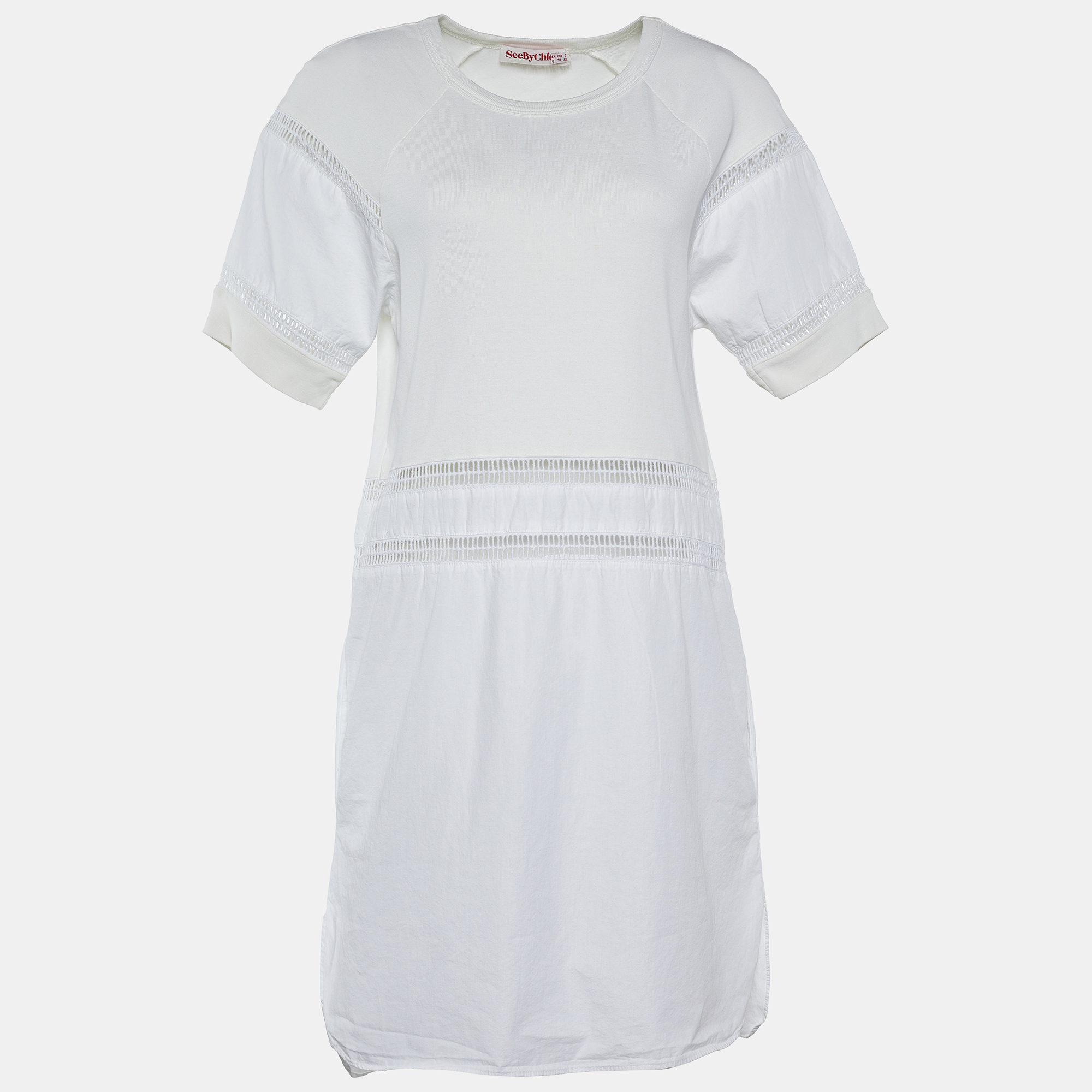 

See by Chloe White Cotton Lace Insert Detail Midi Dress