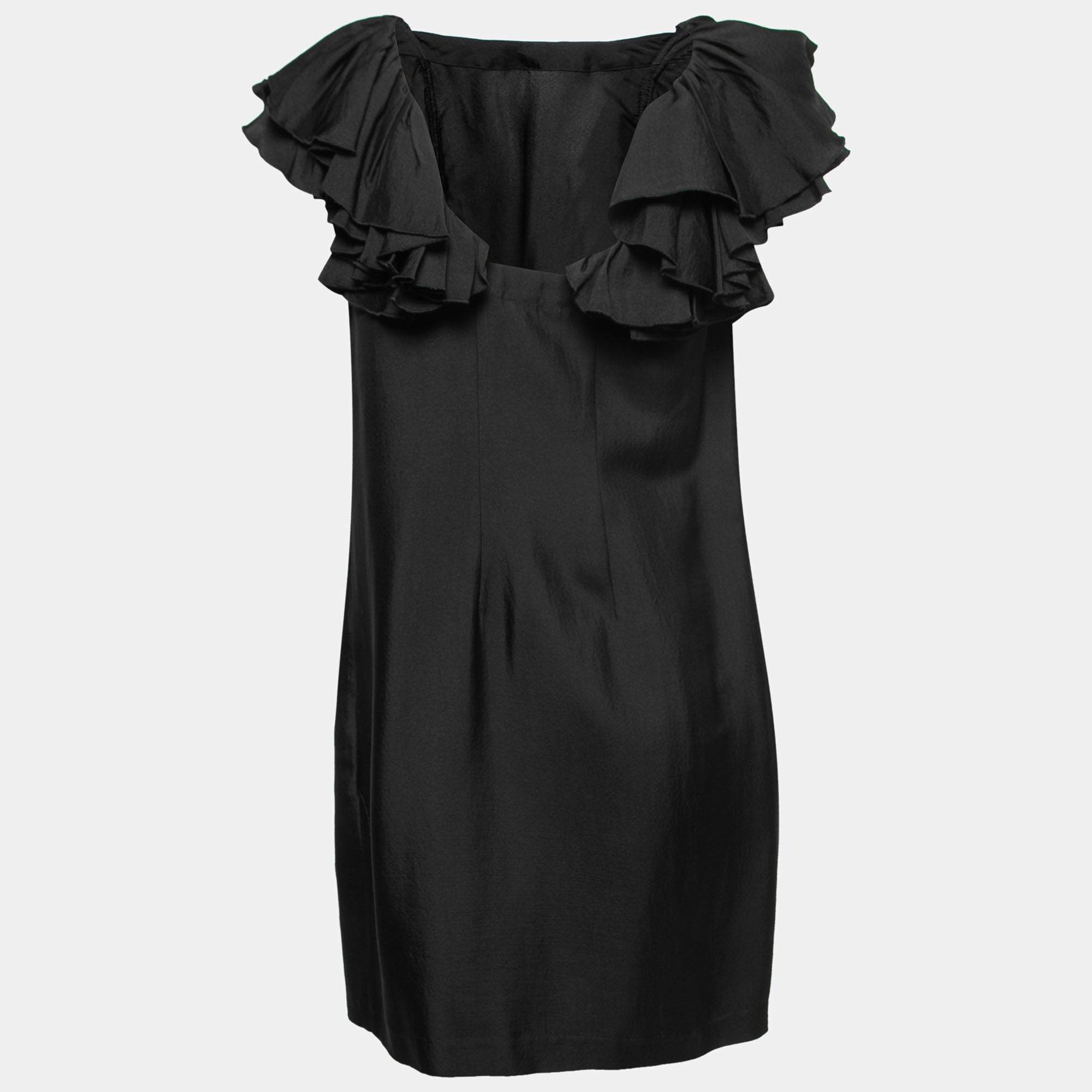 Pre-owned See By Chloé Black Crepe Ruffled Sleeves Midi Dress M
