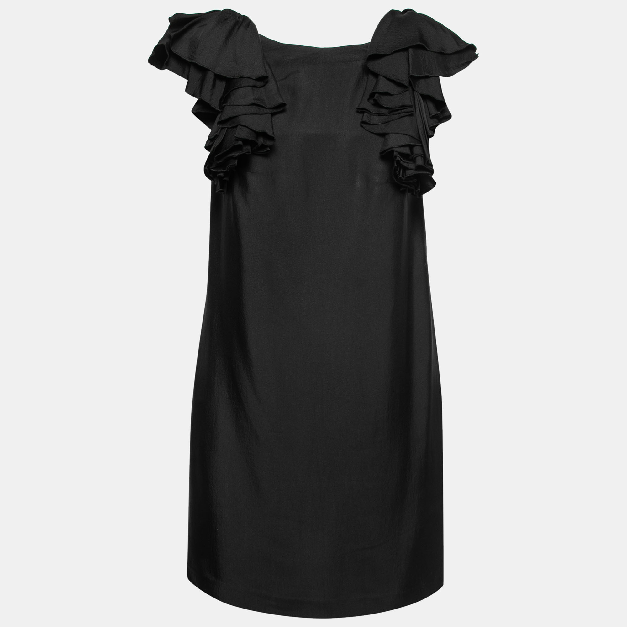 

See by Chloe Black Crepe Ruffled Sleeves Midi Dress