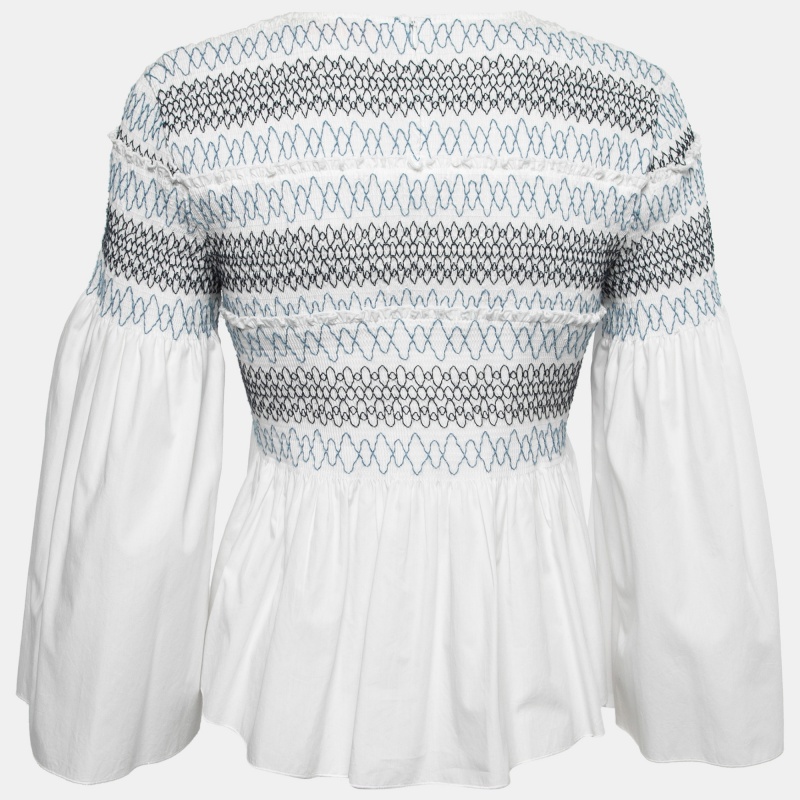 

See by Chloe White Cotton Smocked Detail Top