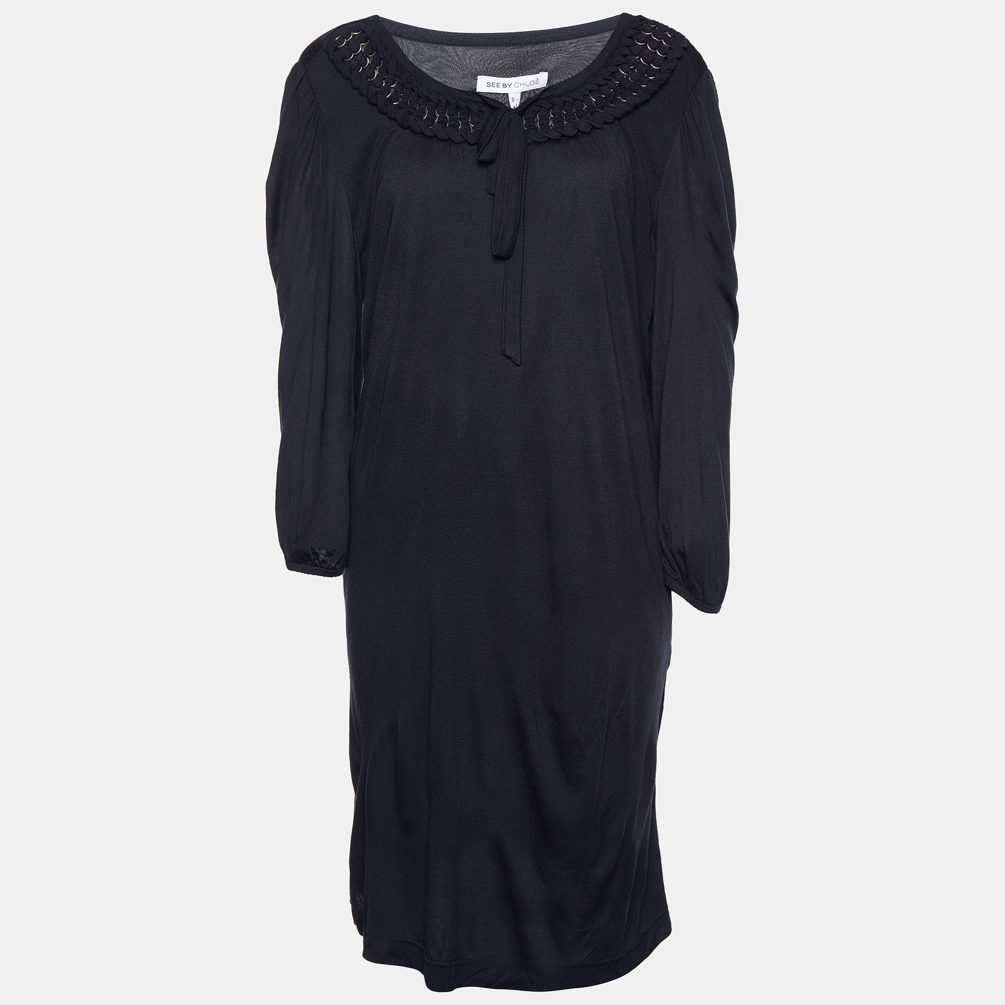 Pre-owned See By Chloé Black Modal Knit Neck Trim Tunic L