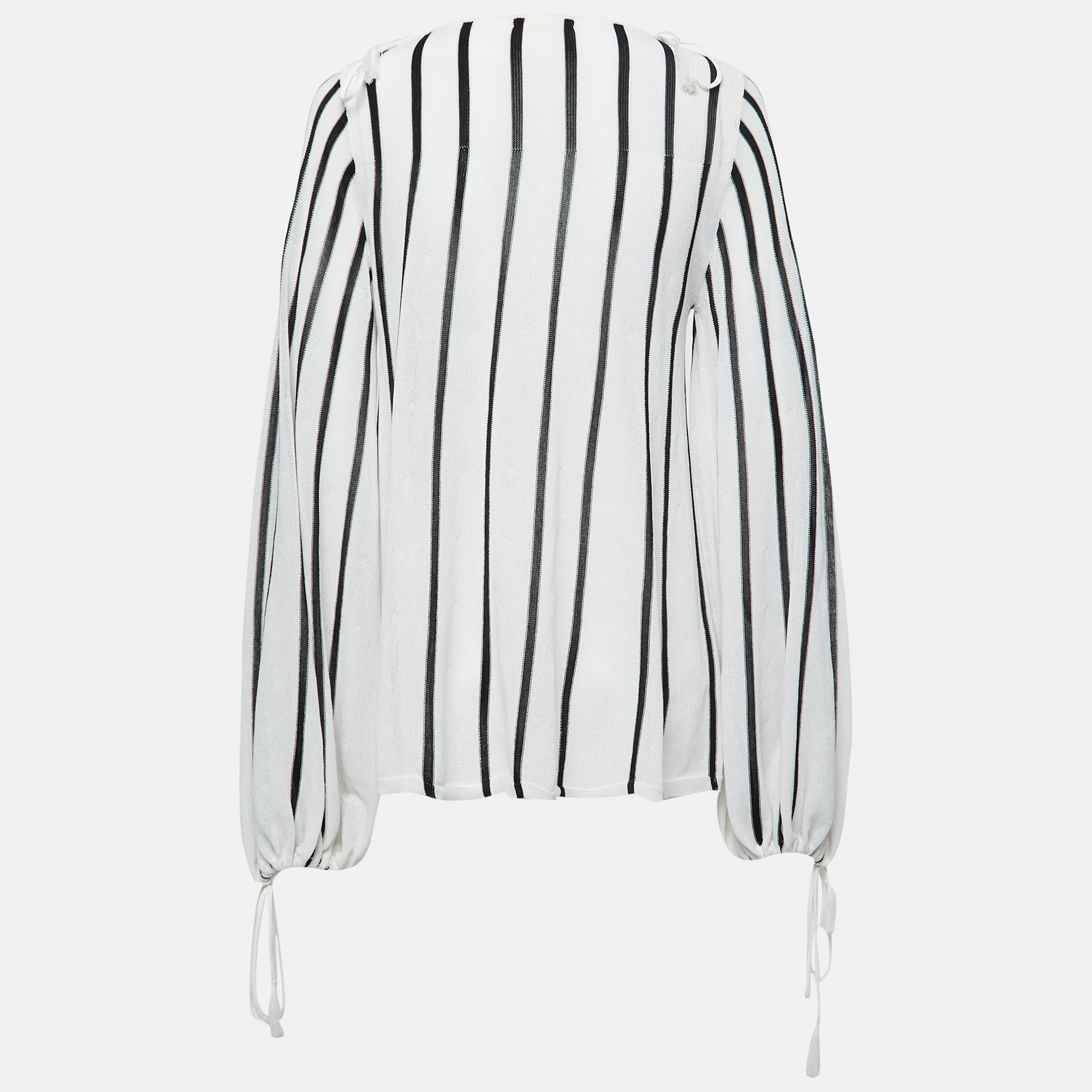 

See by Chloe White Striped Knit String Tie Blouse