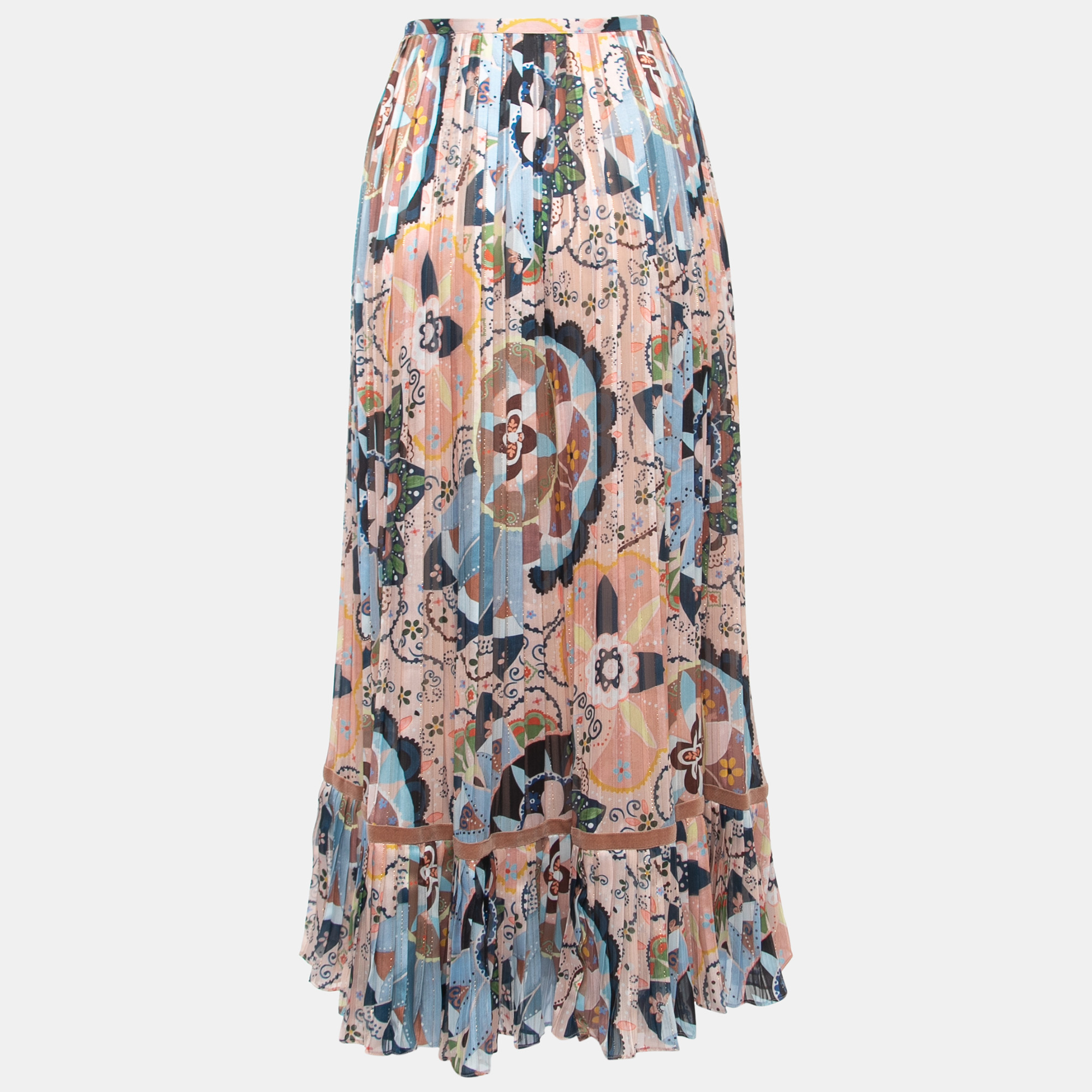 

See by Chloe Multicolor Floral Printed Crepe Pleated Maxi Skirt