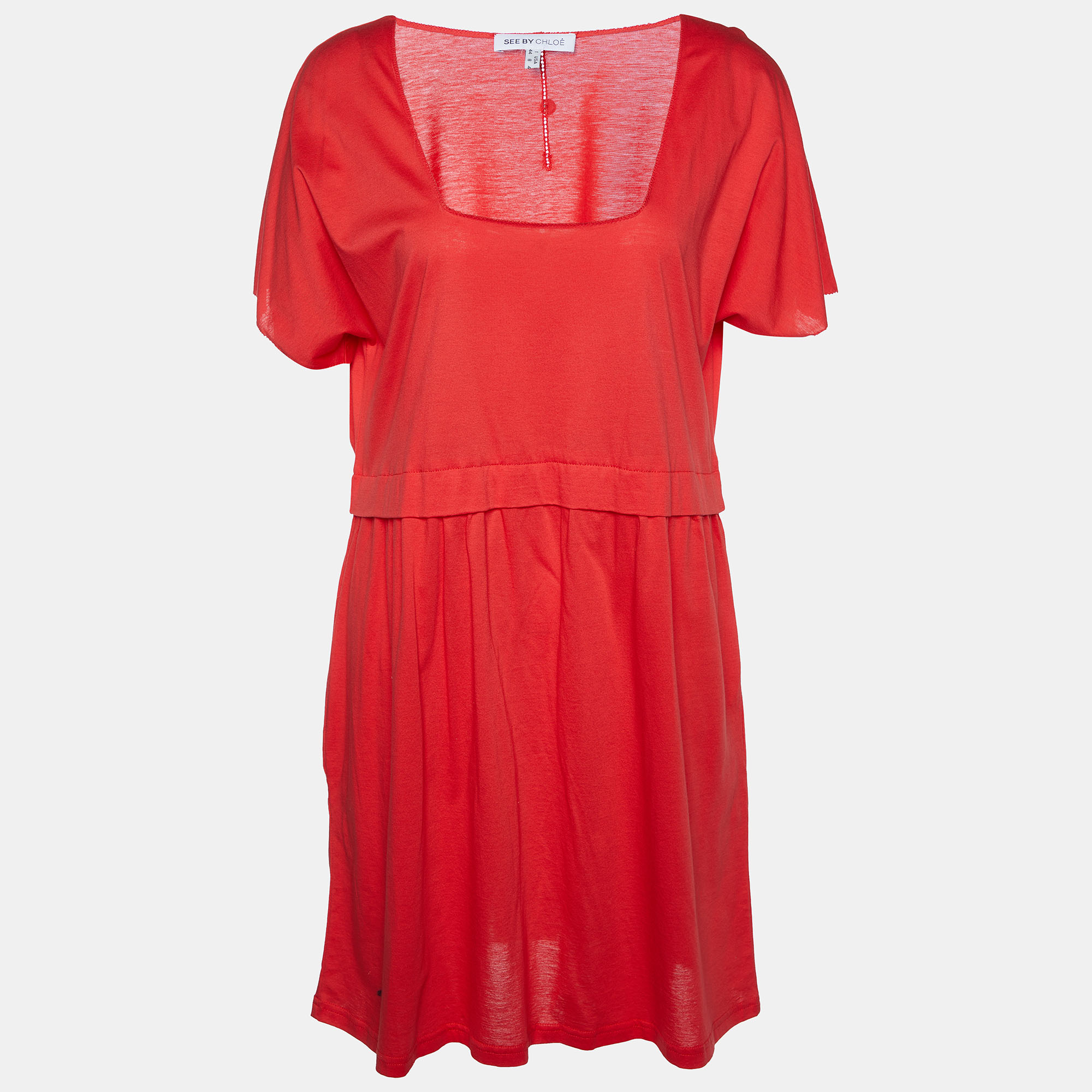 Pre-owned See By Chloé Coral Red Cotton Knit Mini Dress M
