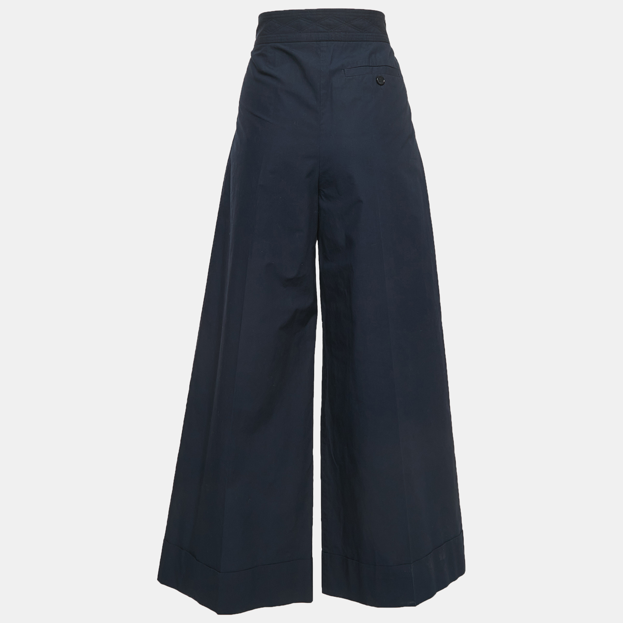 

See by Chloe Navy Blue Cotton Pleated Wide Leg Trousers