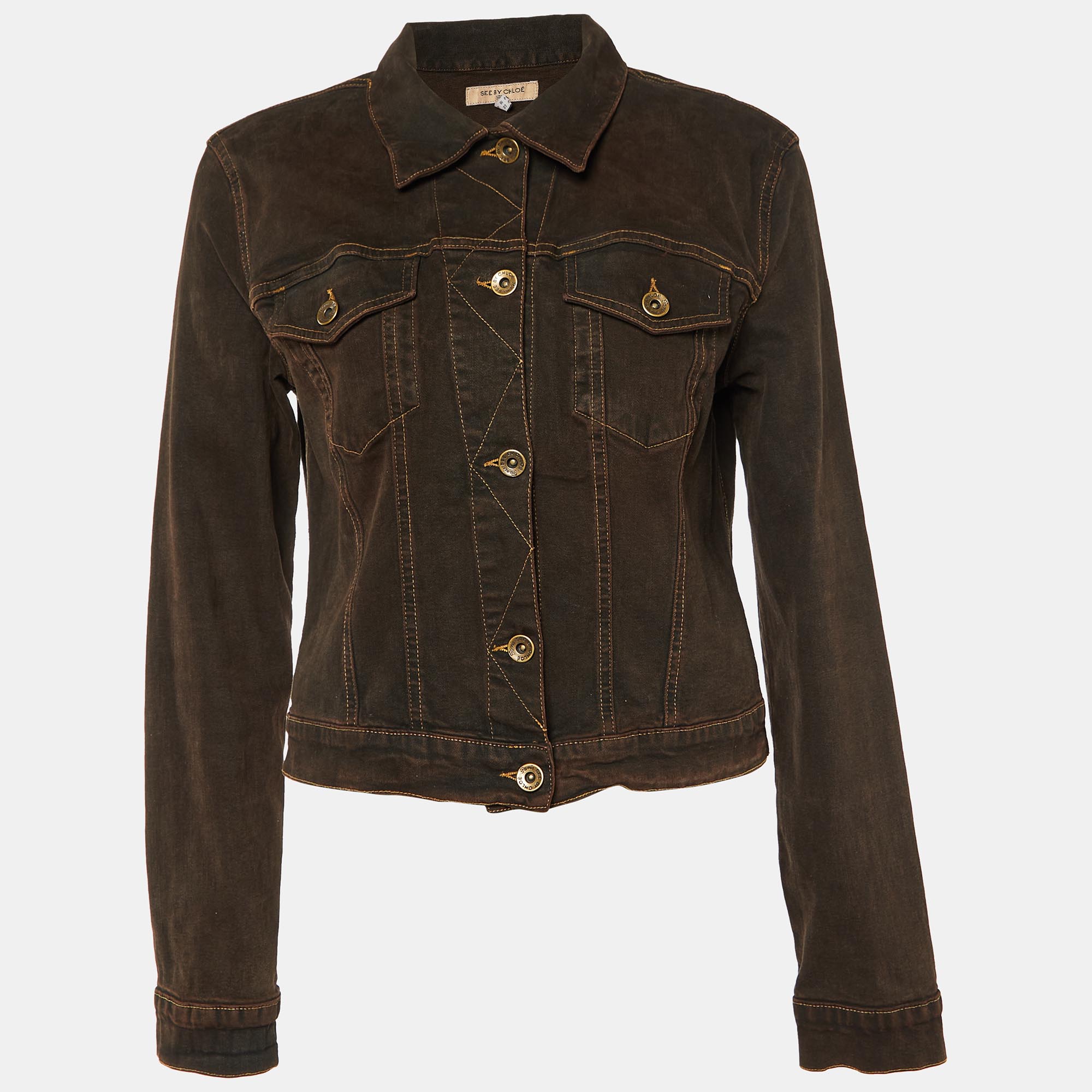 

See by Chloe Brown Denim Button Front Jacket