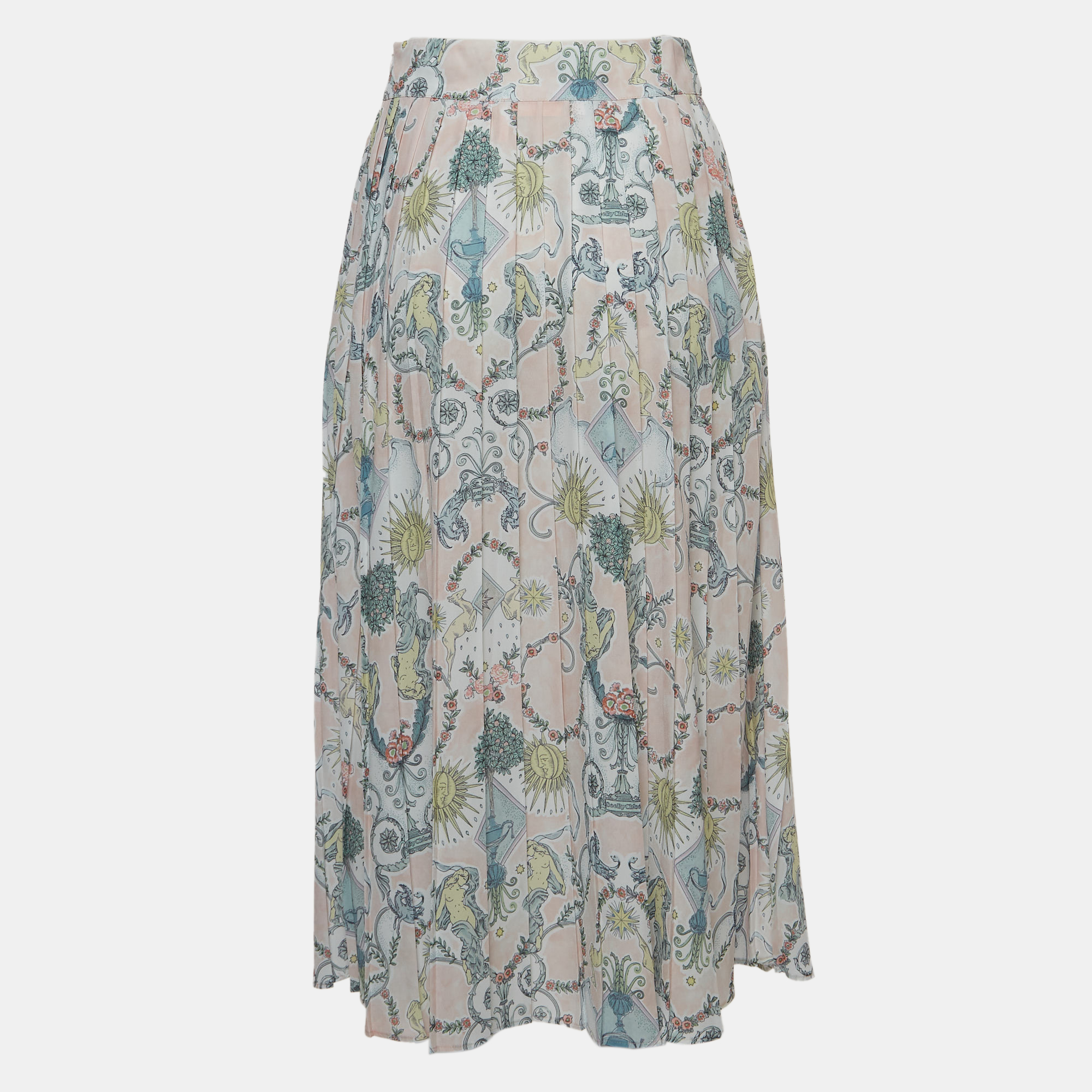 

See by Chloe Pink Printed Pleated Crepe Midi Skirt
