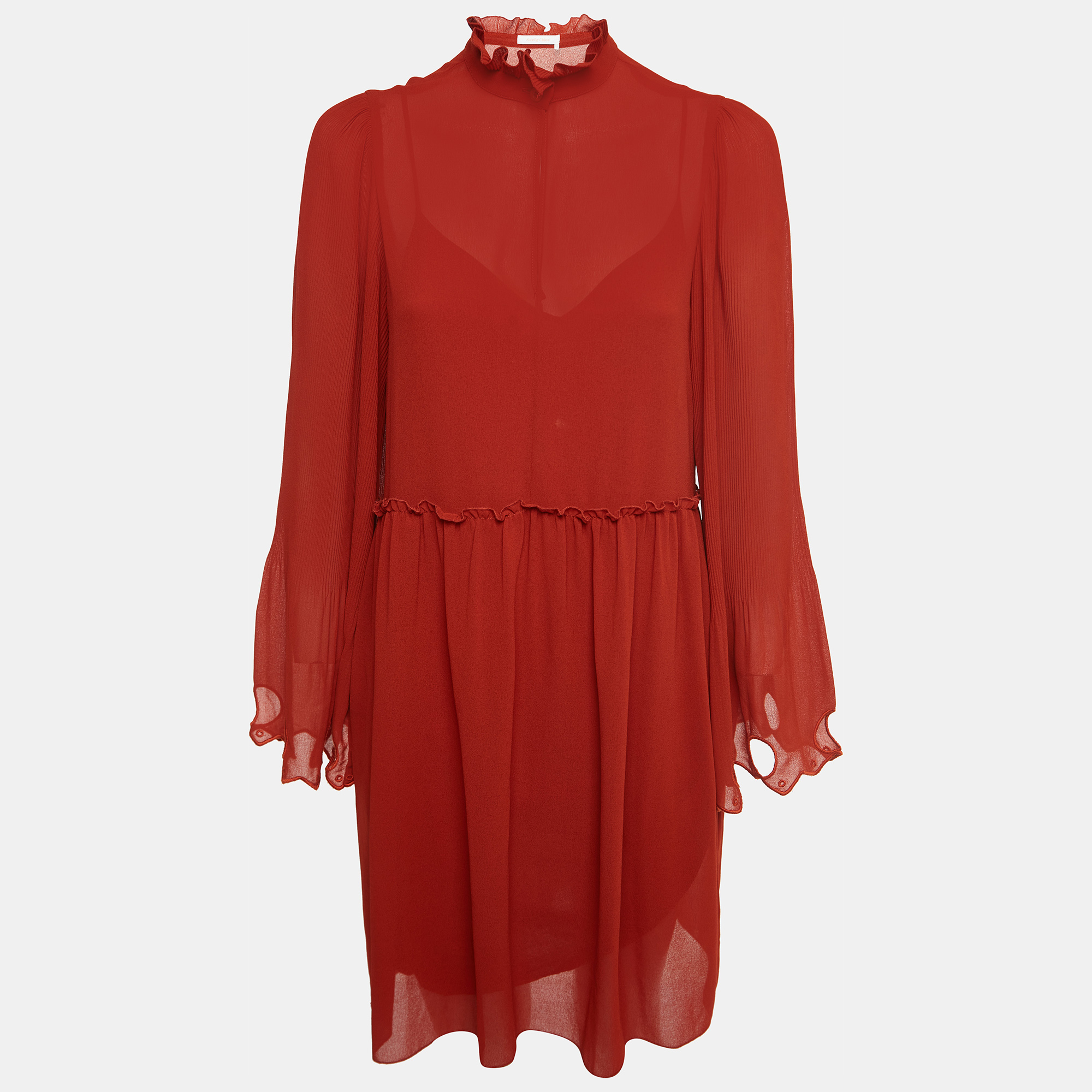 

See by Chloé Earthy Red Georgette Bell Sleeve Mini Dress