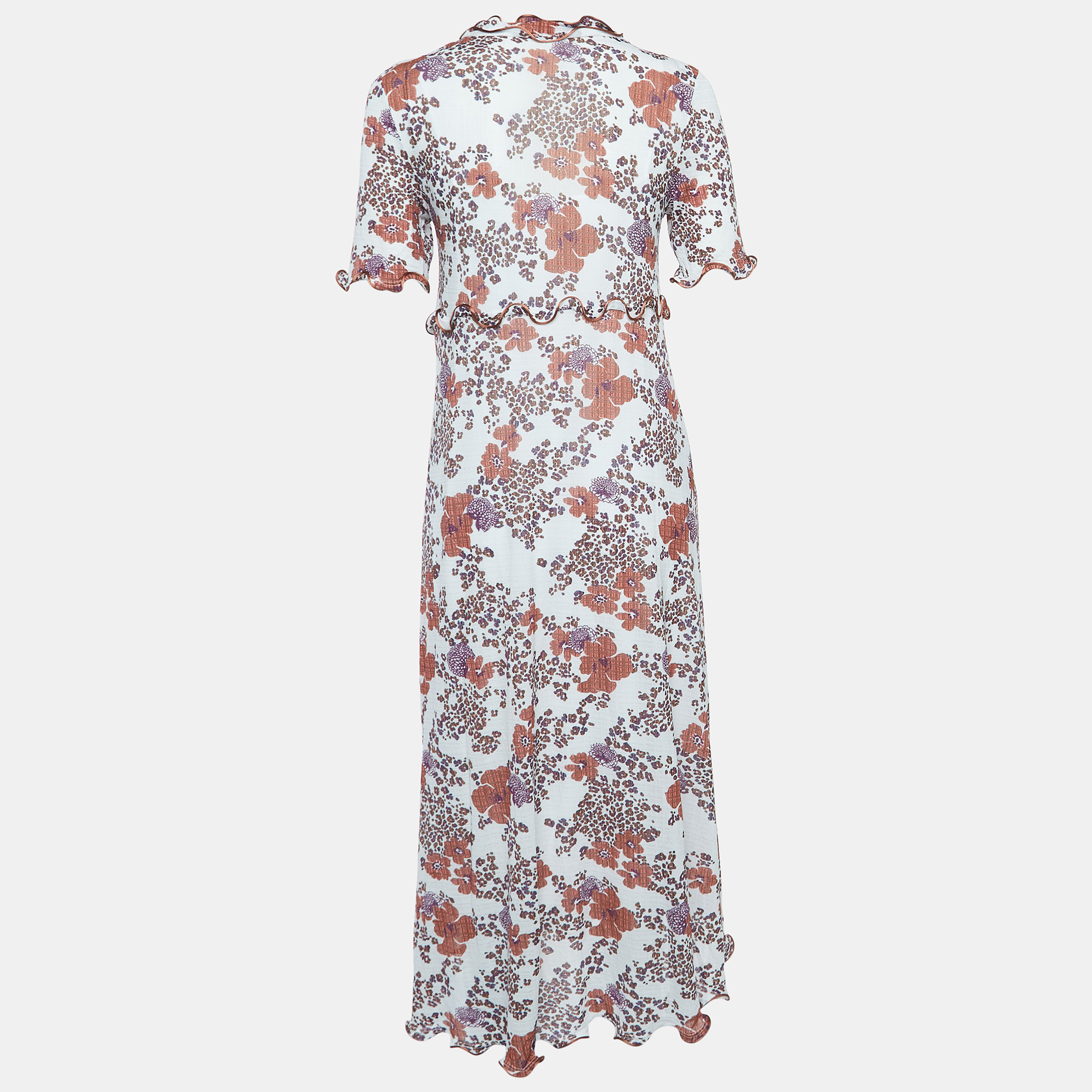 

See by Chloe White/ Brown Floral Print Stretch Crepe Midi Dress