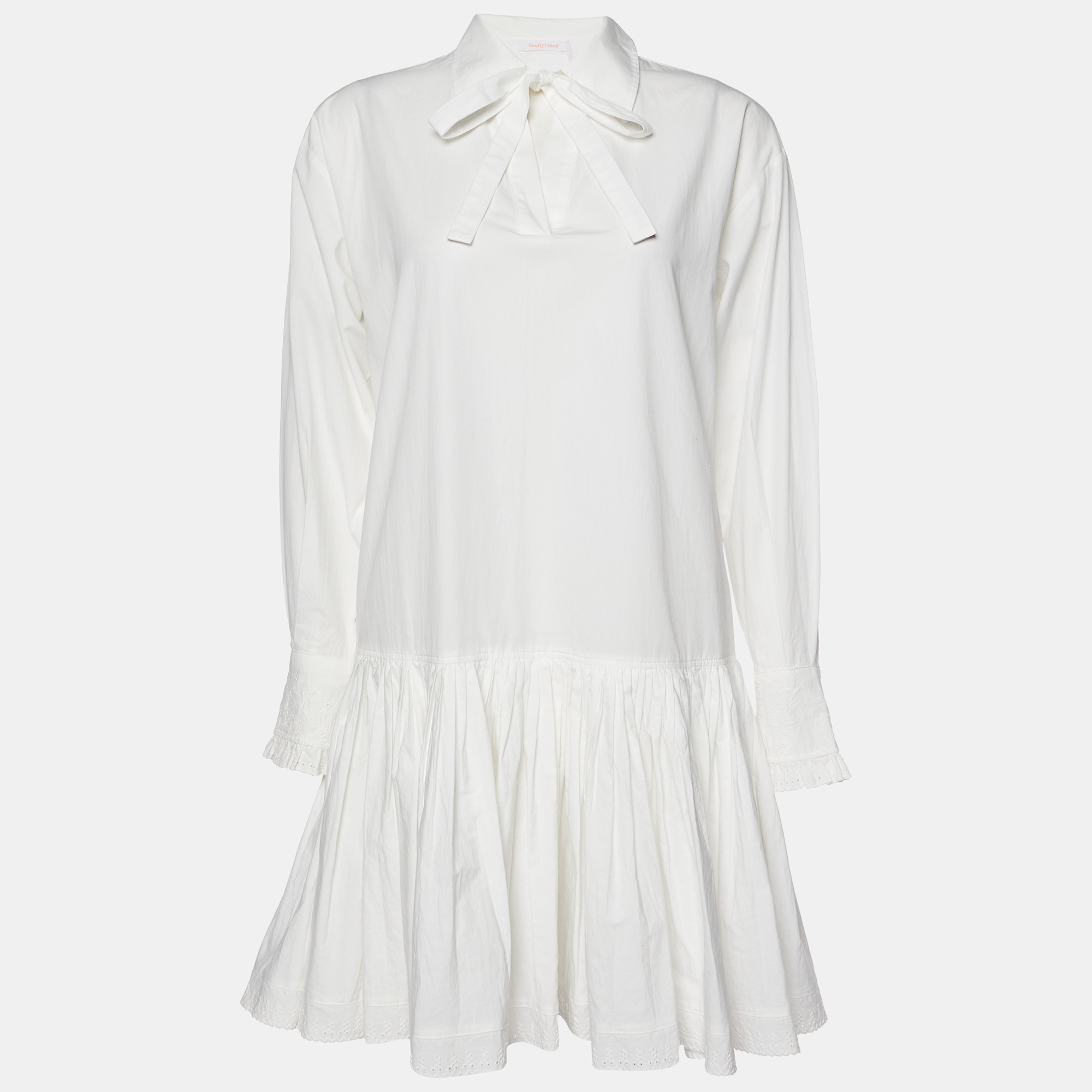 Pre-owned See By Chloé White Cotton Drop Waist Flared Dress S