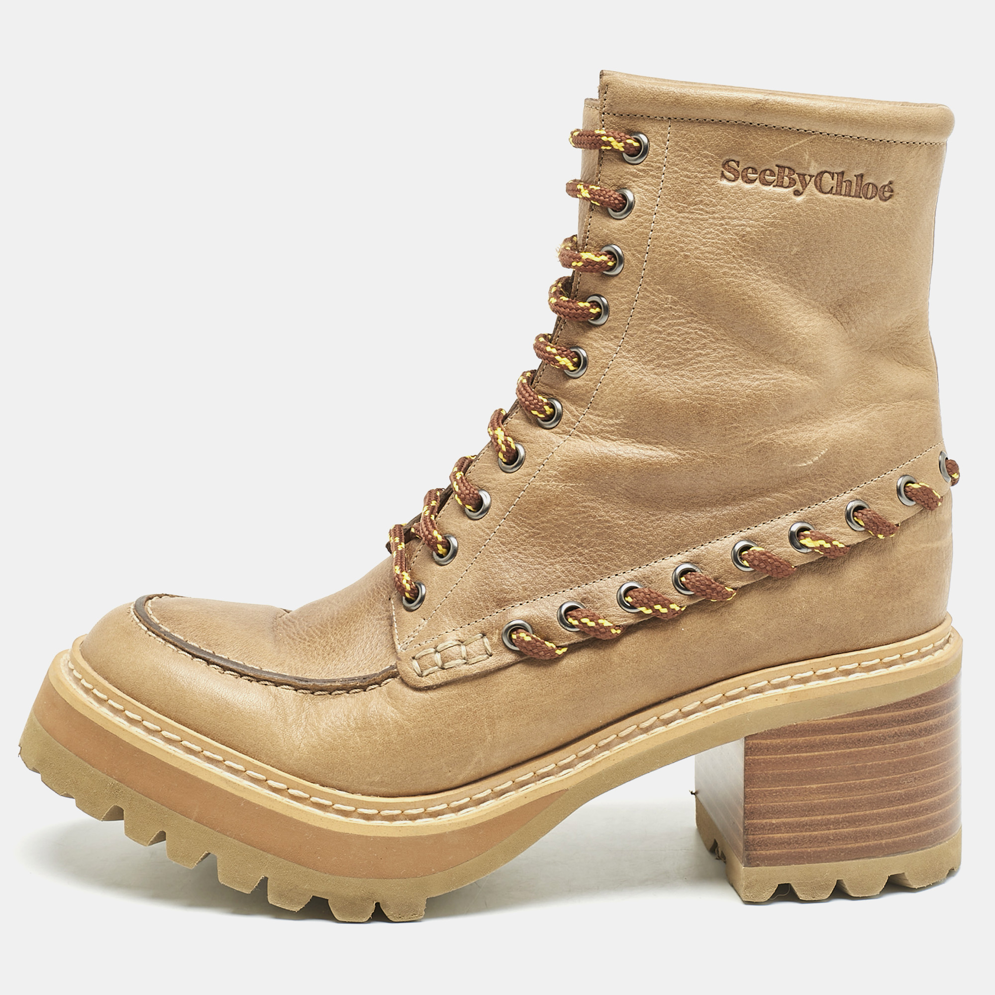 

See by Chloe Beige Leather Mahalia Ankle Length Boots Size