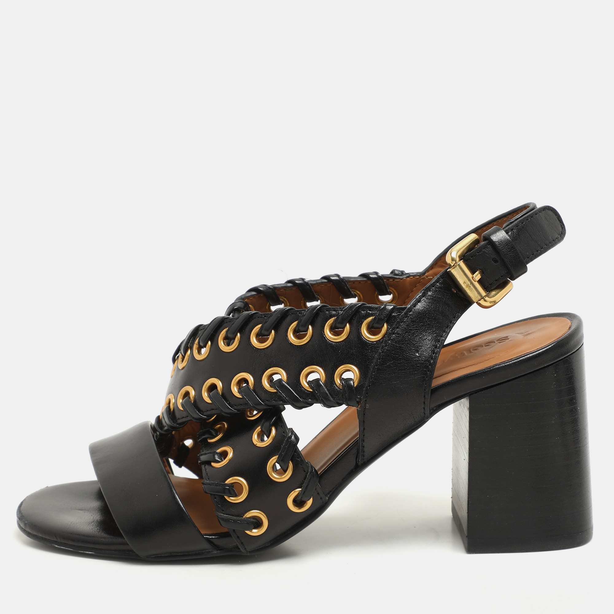 

See by Chloe Black Leather Slingback Sandals Size 35.5