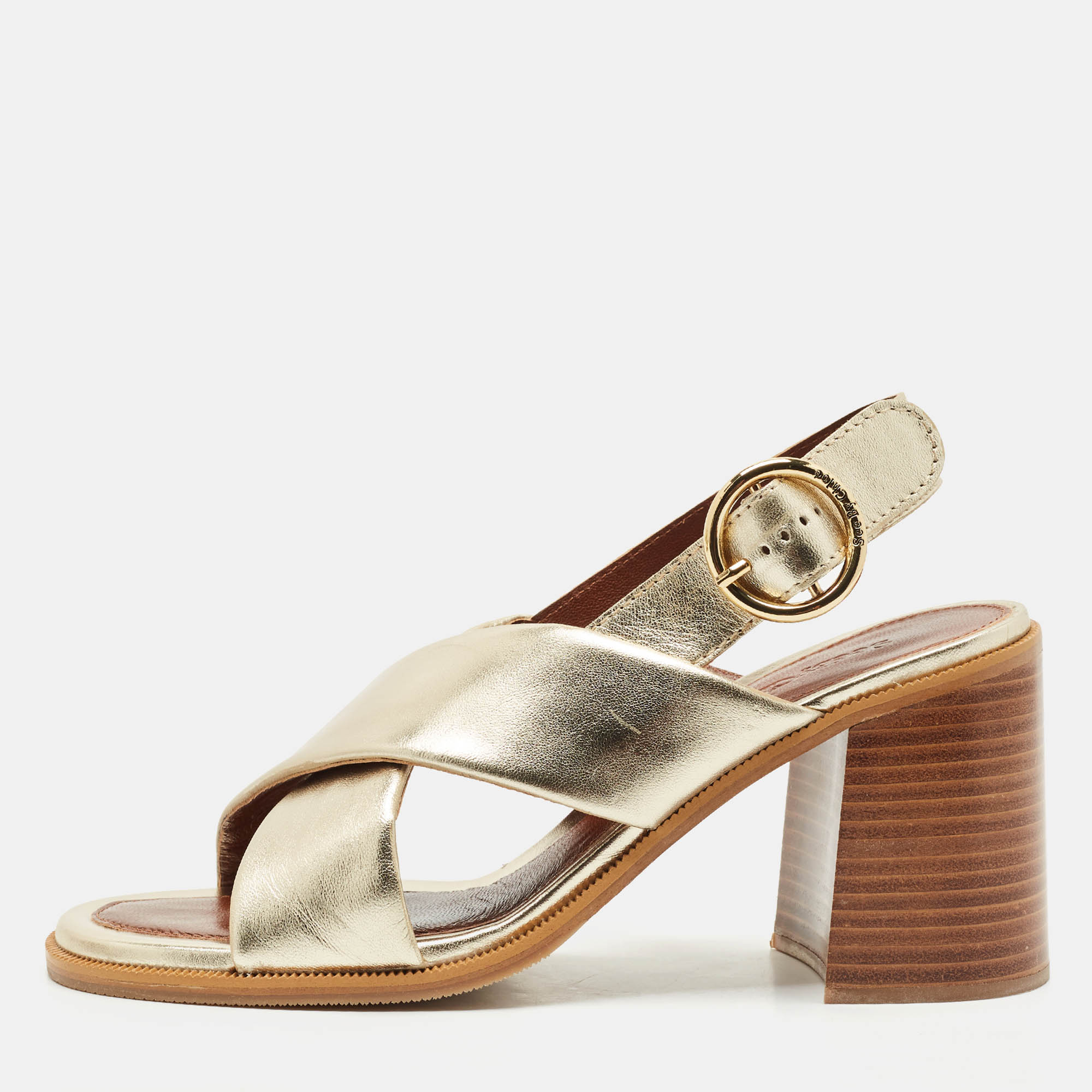 

See by Chloe Light Gold Leather Lyna Slingback Sandals Size