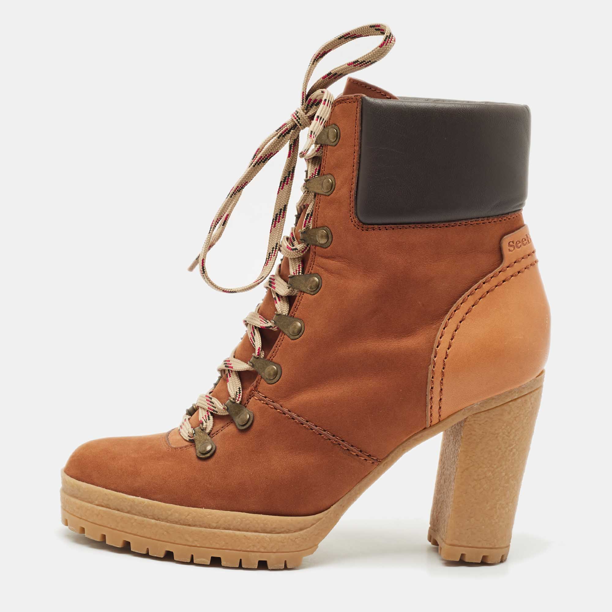 

See by Chloe Brown Nubuck and Leather Ankle Boots Size