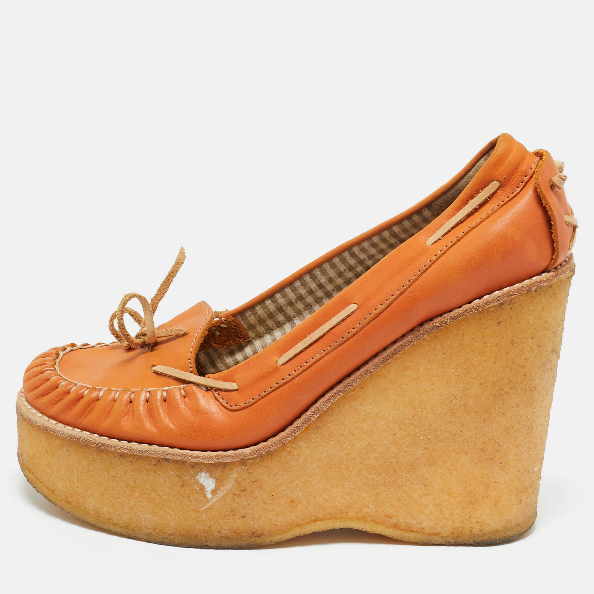 

See by Chloe Orange Leather Wedge Loafer Pumps Size