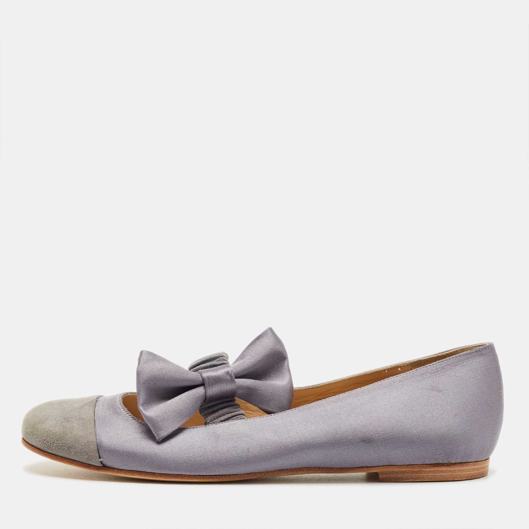 Pre-owned See By Chloé Purple Satin Bow Ballet Flats Size 37