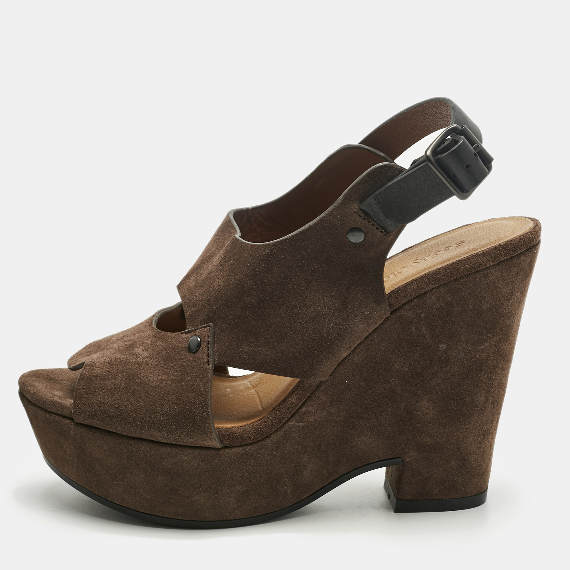 Pre-owned See By Chloé Brown Suede Wedge Sandals Size 38