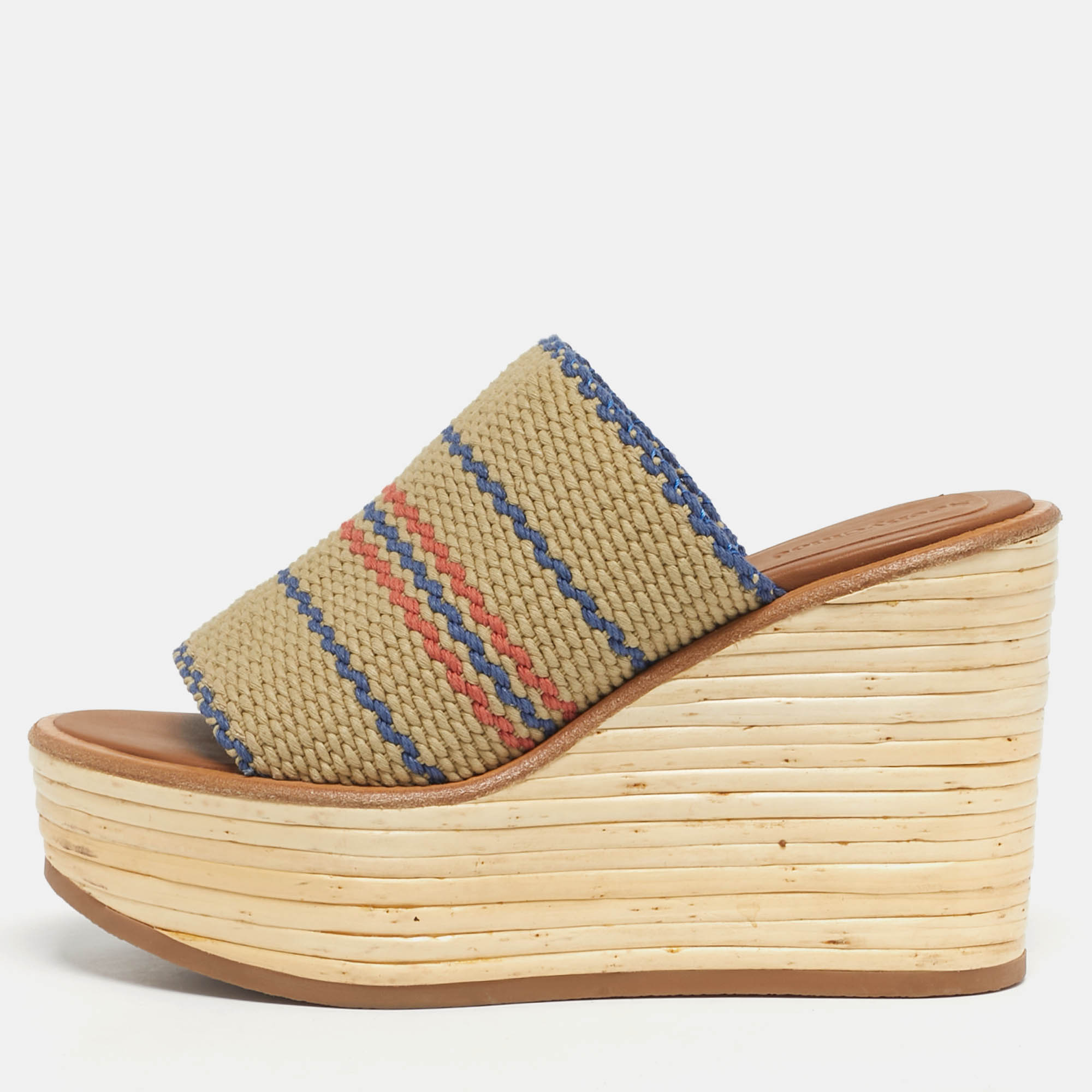 Pre-owned See By Chloé See By Chloe Multicolor Knit Fabric Espadrille Wedge Sandals Size 38