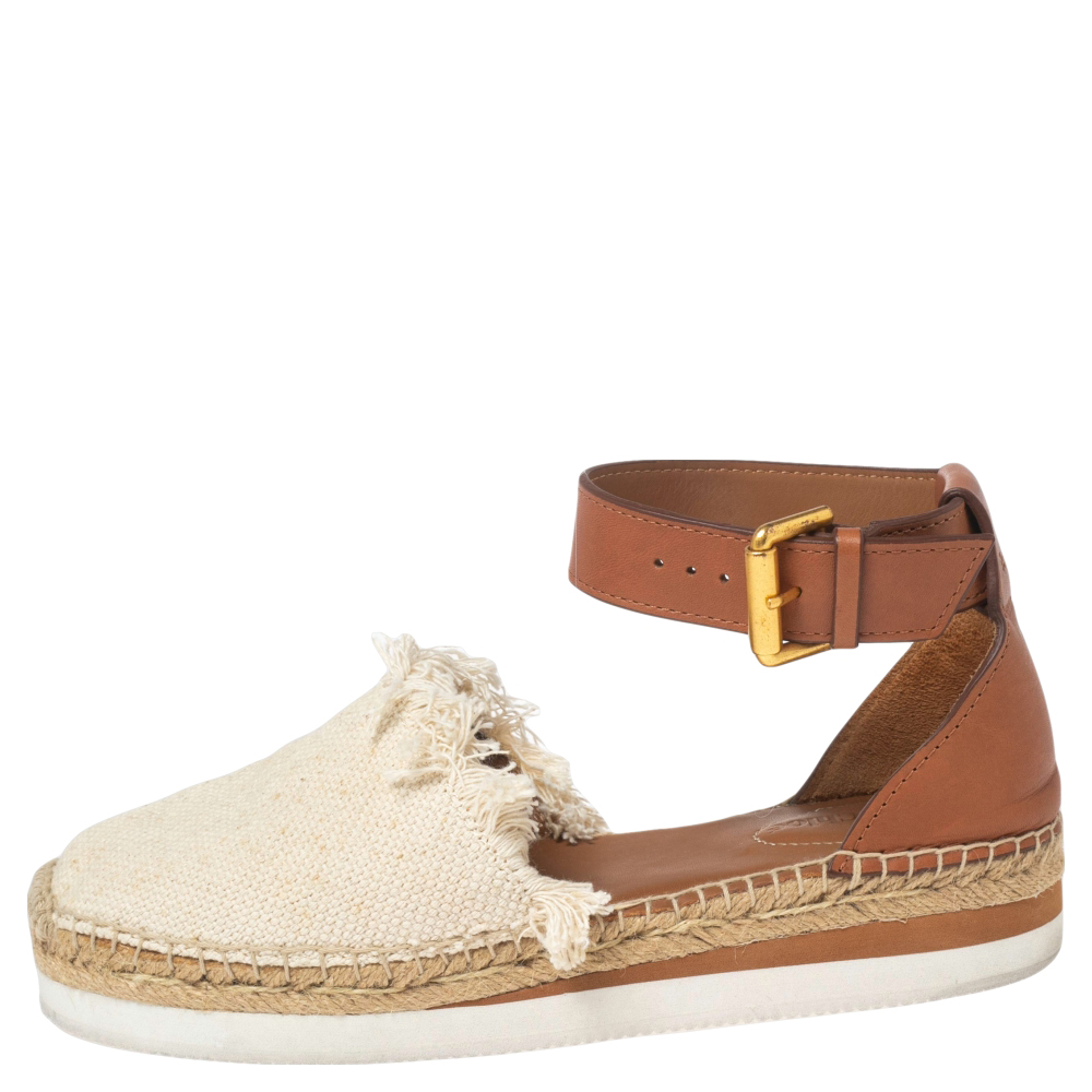 

See By Chloe White/Tan Canvas and Leather Glyn Espadrilles Size, Beige