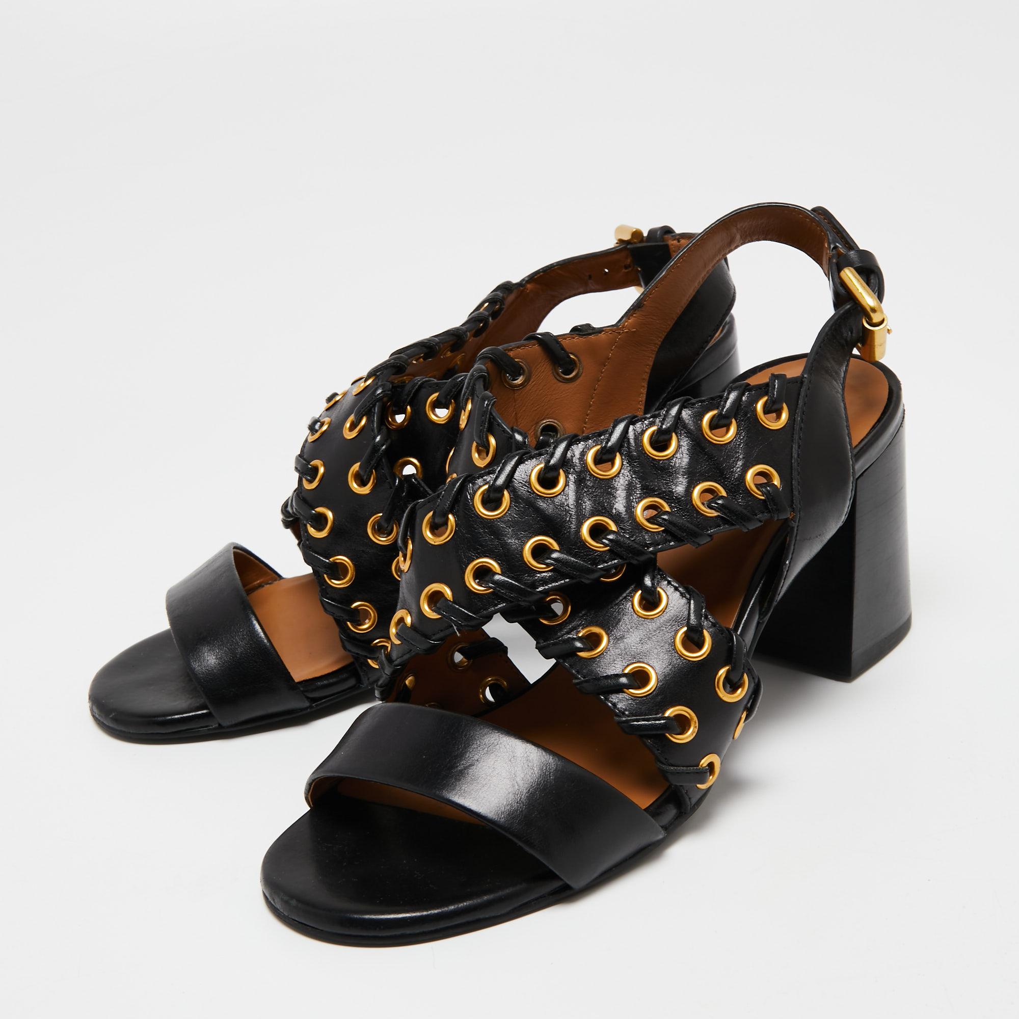 

See by Chloe Black Leather Ankle Strap Sandals Size