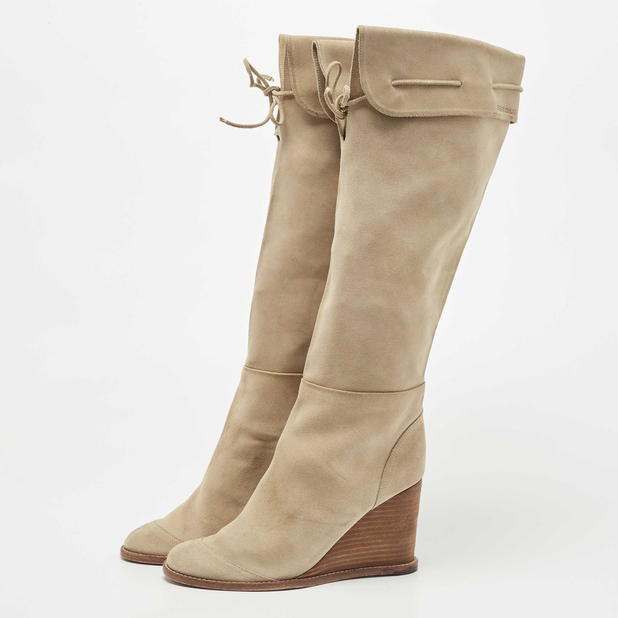 

See by Chloe Beige Suede Knee Length Boots Size