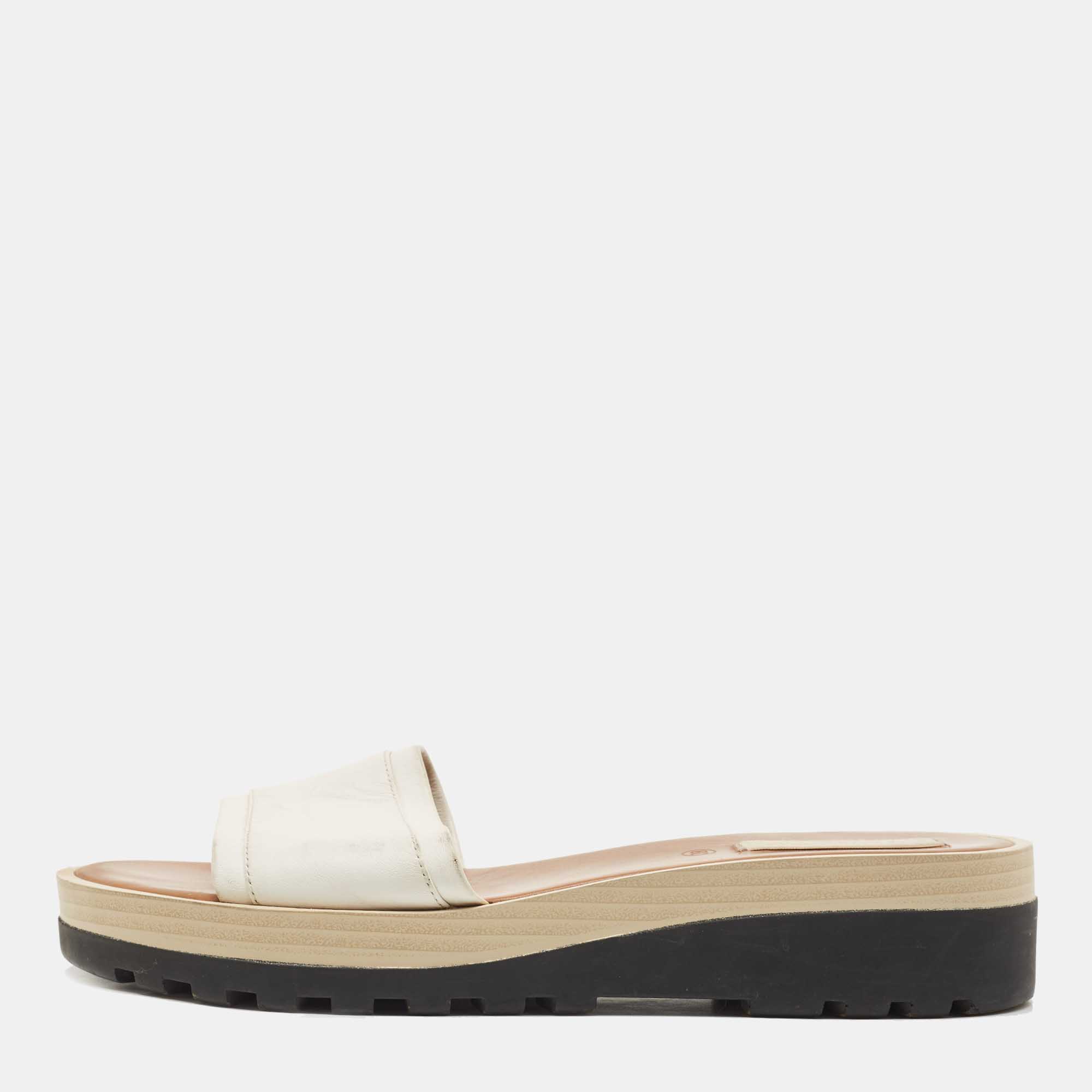

See by Chloe White Leather Slides Size