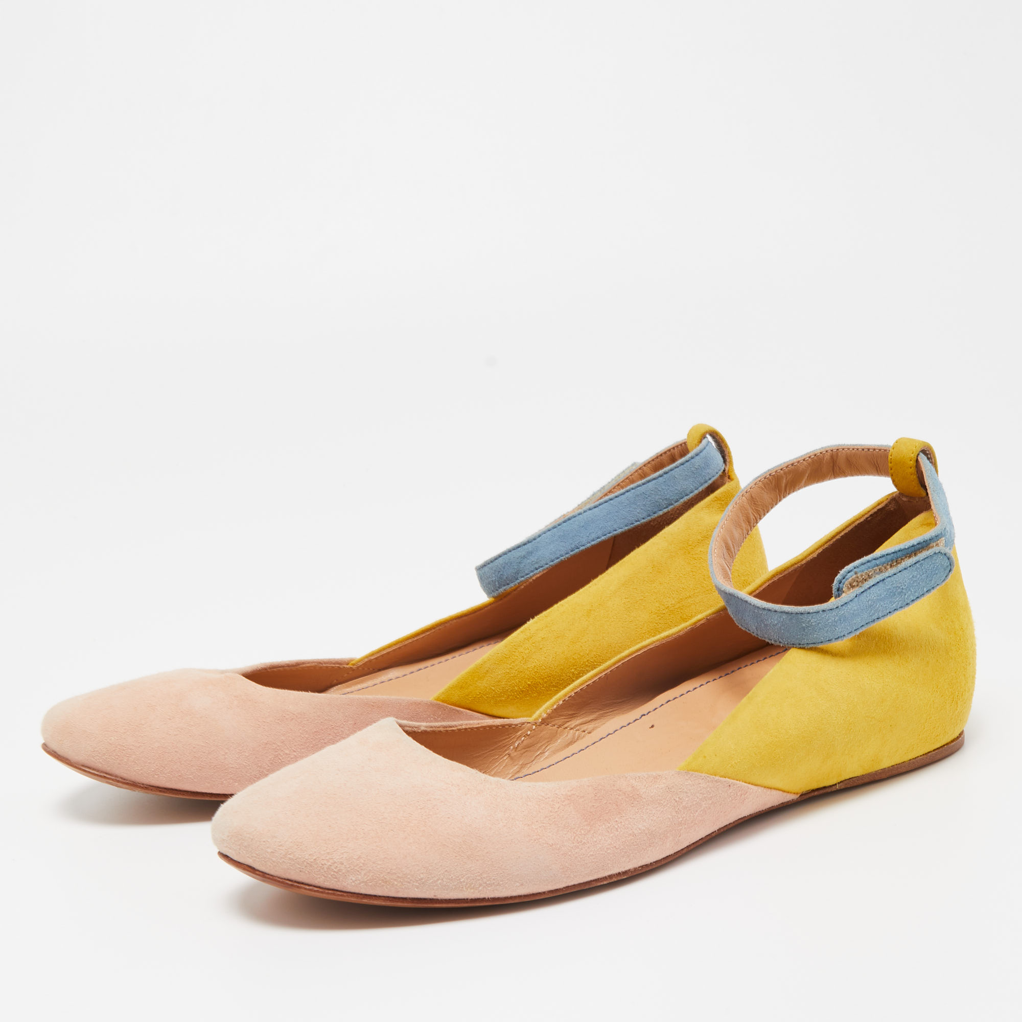 

See by Chloe Tricolor Suede Ankle Strap Ballet Flats Size, Yellow