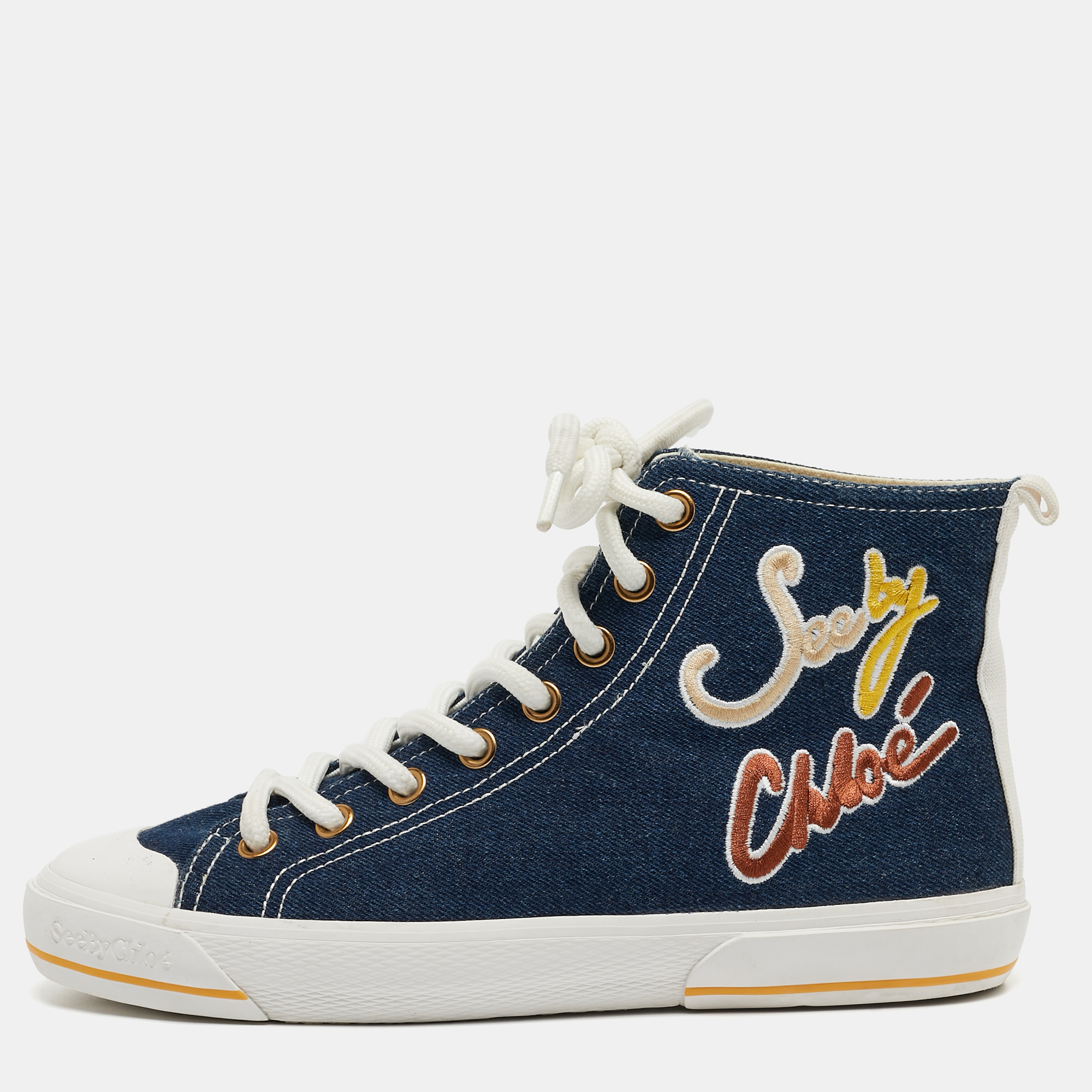 

See by Chloé Blue Demin High Top Sneakers Size