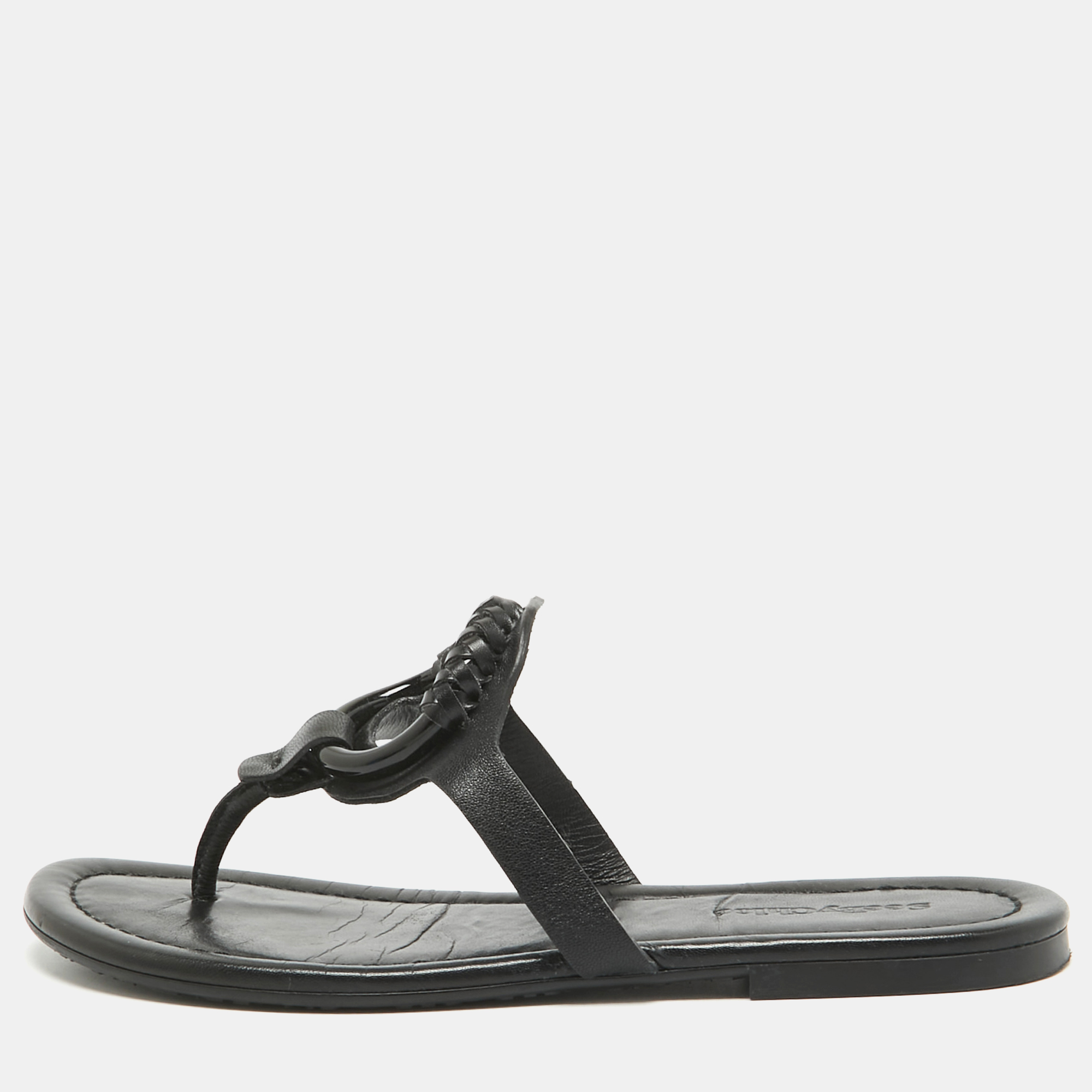 Pre-owned See By Chloé Black Leather Hana Flat Slides Size 36