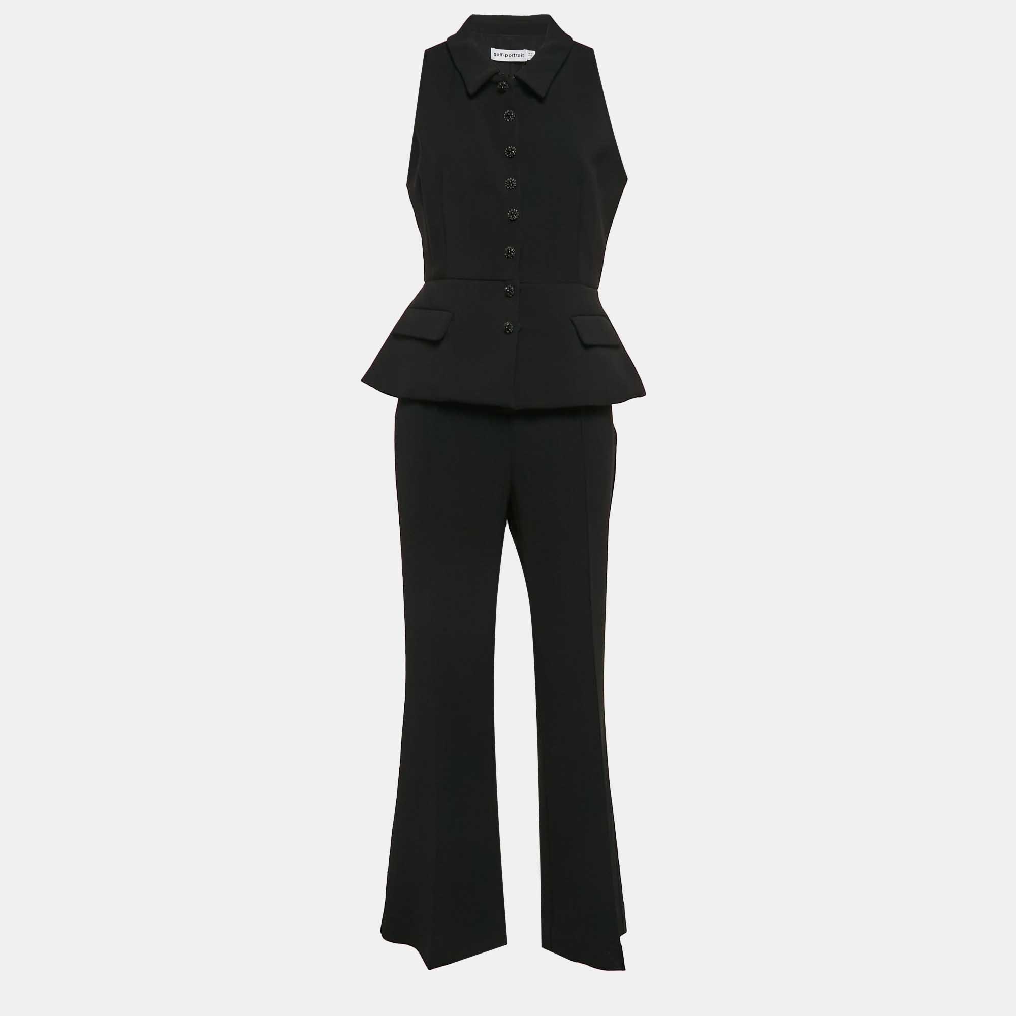 

Self-Portrait Black Crepe Button Detail Pants Suit M