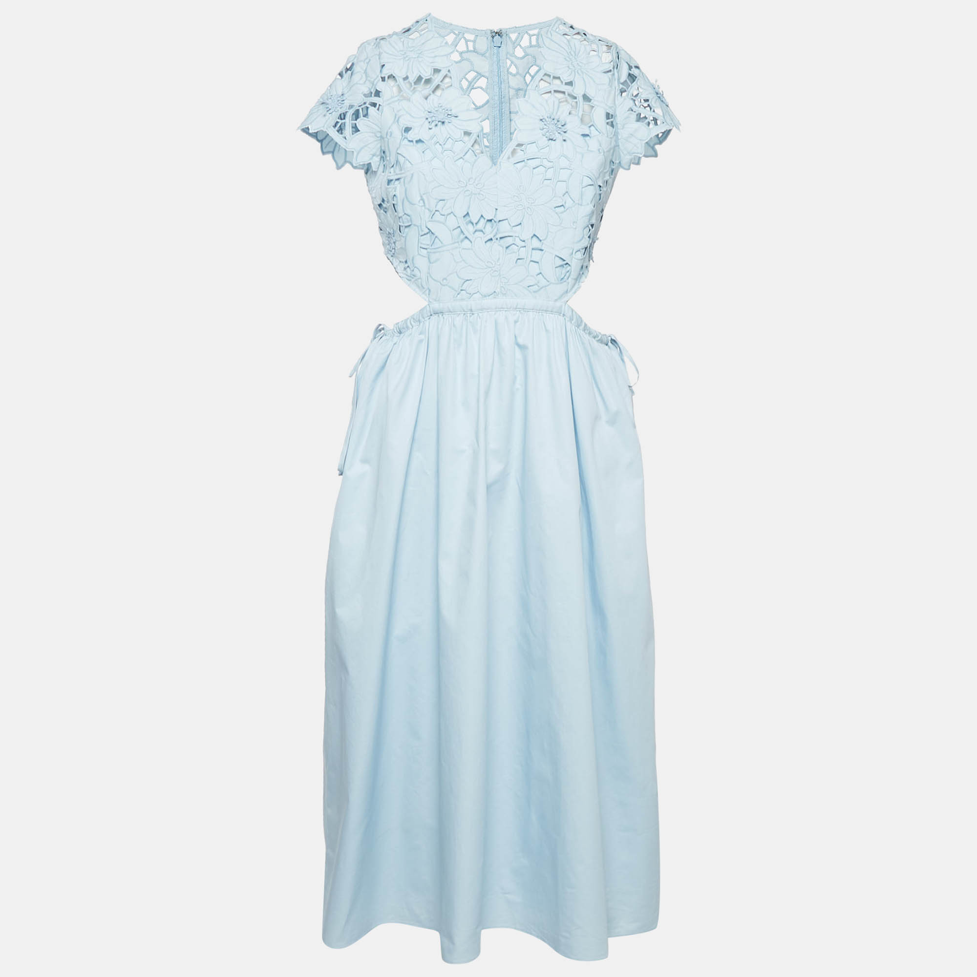 

Self-Portrait Light Blue Floral Guipure and Cotton Cut-Out Detail Midi Dress M