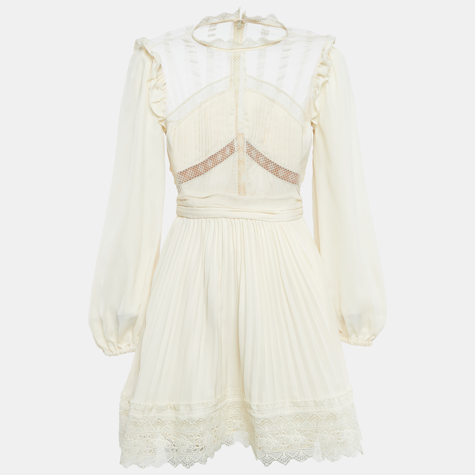 

Self-Portrait Cream Crepe Lace Trimmed Mini Dress M