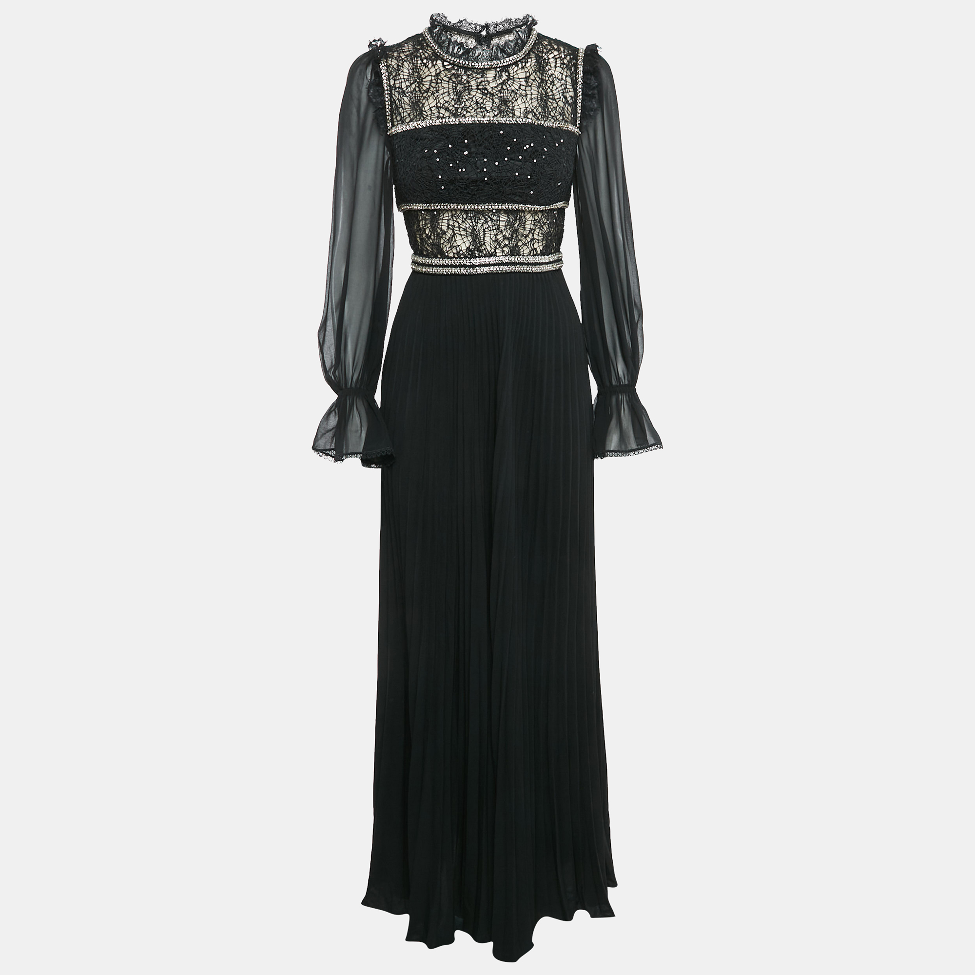 

Self-Portrait Black Chiffon and Sequin Circle Lace Maxi Dress S