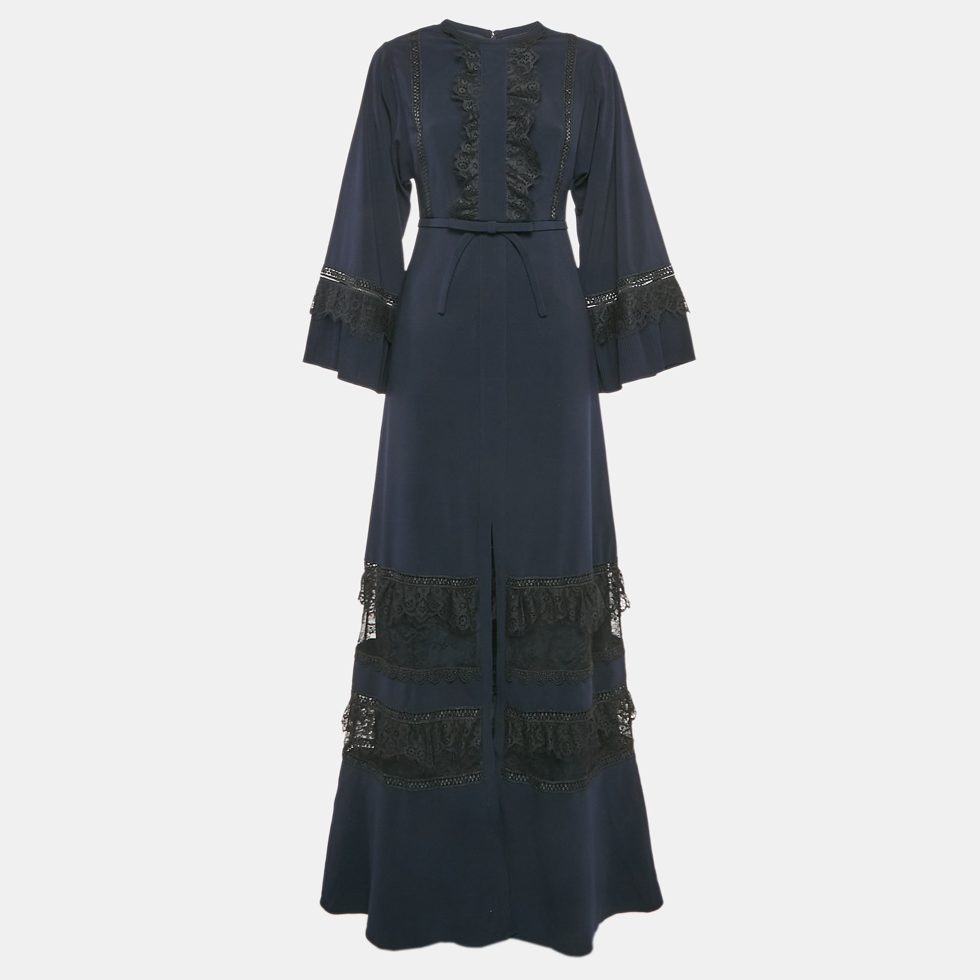 

Self-Portrait Navy Blue Crepe Lace Trimmed Maxi Dress S