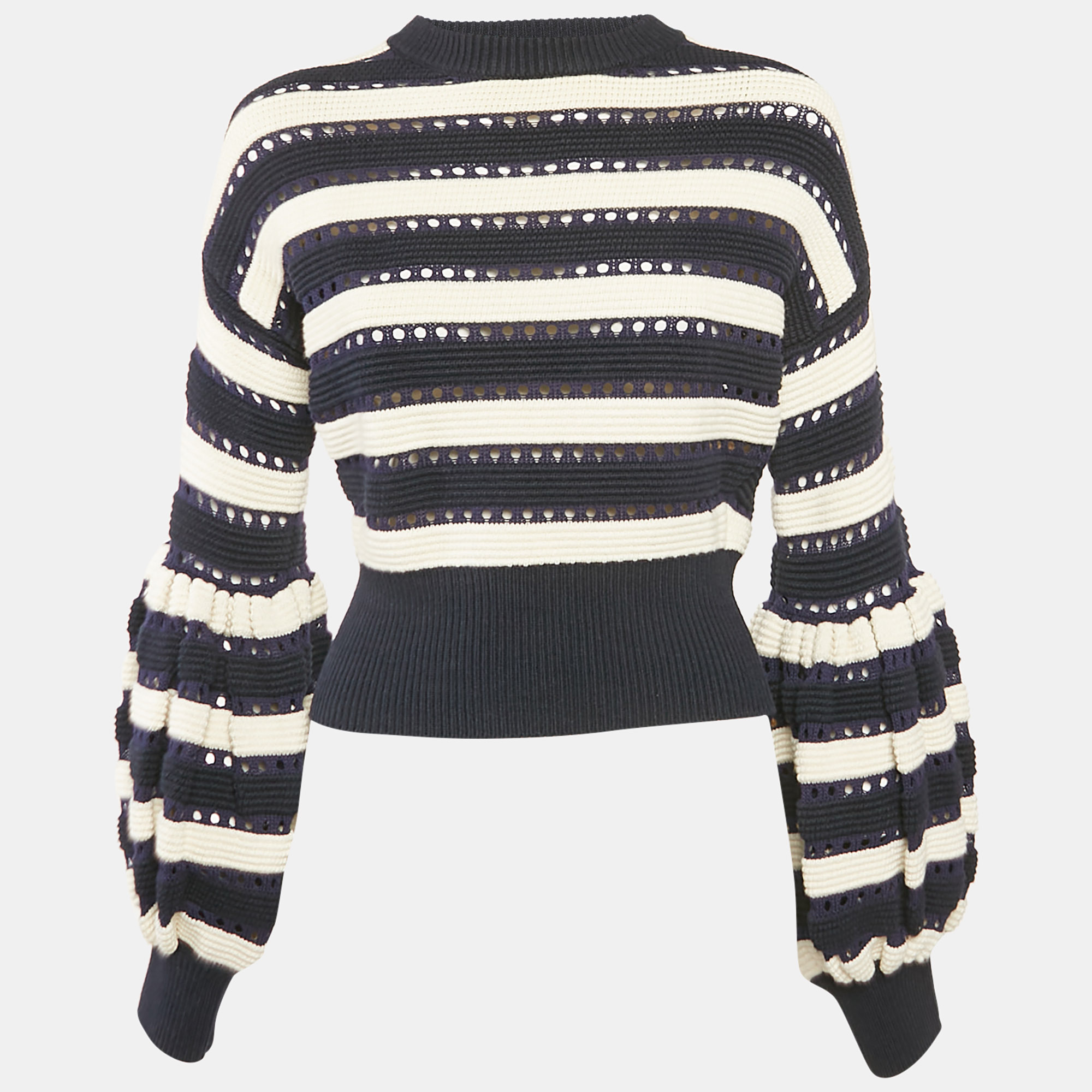 

Self-Portrait Navy Blue/Cream Striped Knit Baloon Sleeve Jumper M