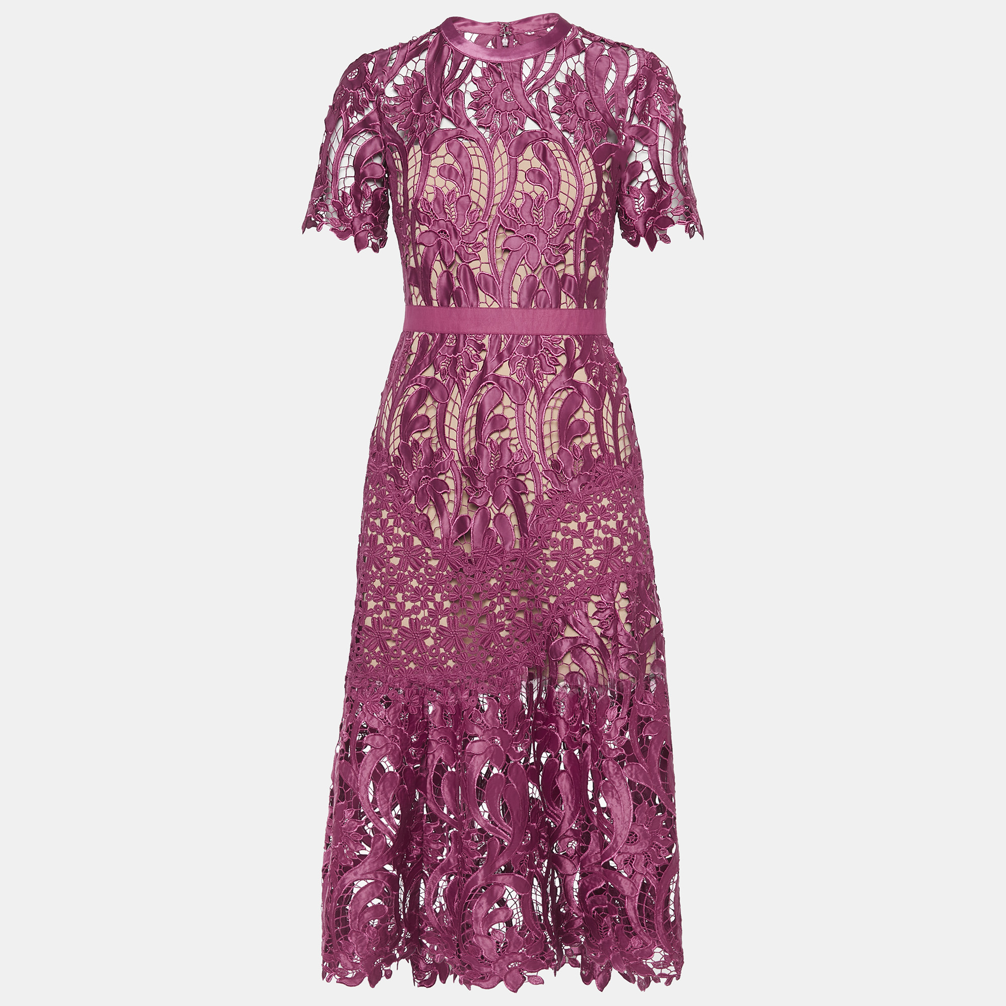 

Self-Portrait Burgundy Floral Lace Midi Dress S